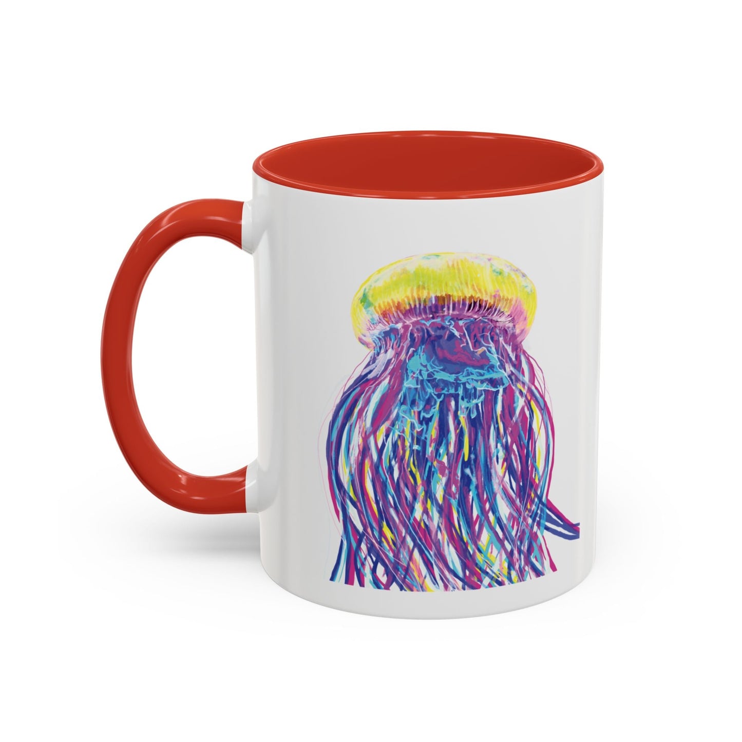 Vibrant Jellyfish Accent Coffee Mug - Colorful Marine Life Drinkware - Blue Cava