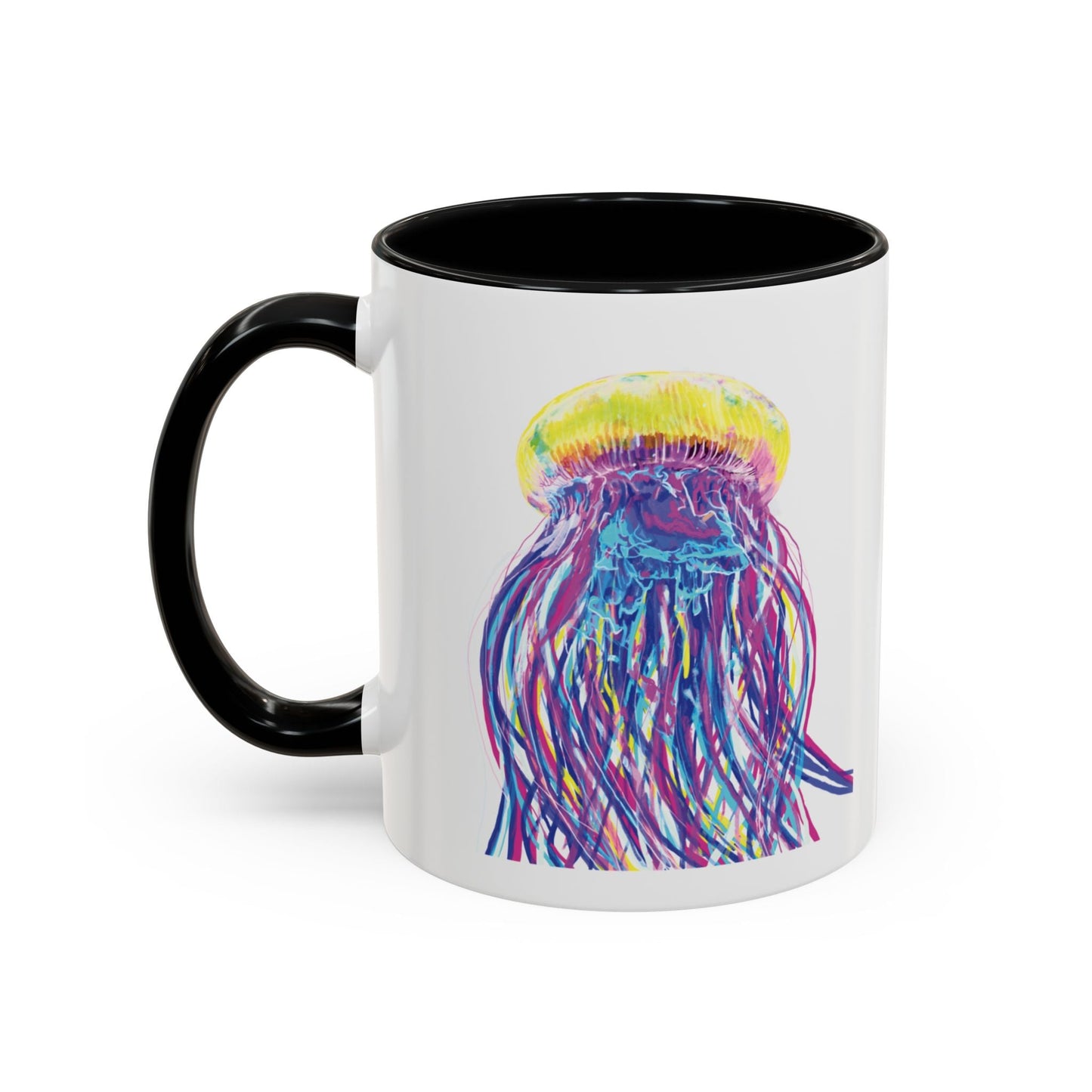 Vibrant Jellyfish Accent Coffee Mug - Colorful Marine Life Drinkware - Blue Cava