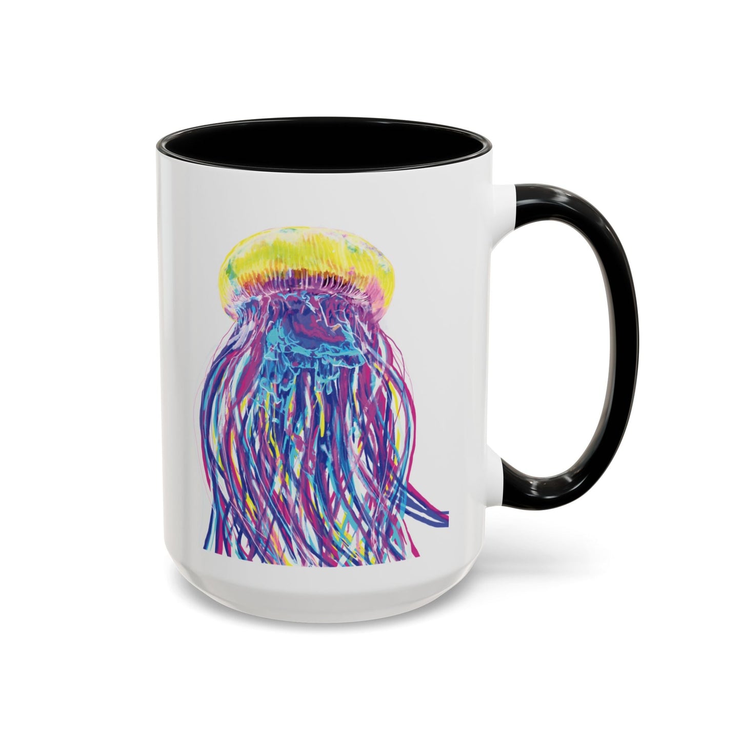 Vibrant Jellyfish Accent Coffee Mug - Colorful Marine Life Drinkware - Blue Cava