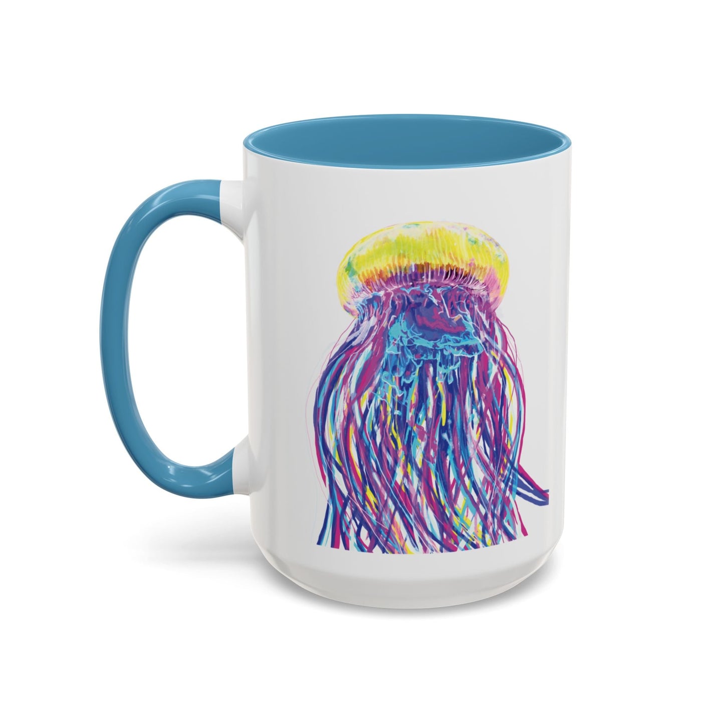 Vibrant Jellyfish Accent Coffee Mug - Colorful Marine Life Drinkware - Blue Cava