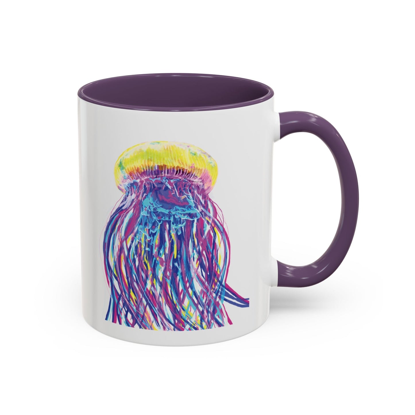 Vibrant Jellyfish Accent Coffee Mug - Colorful Marine Life Drinkware - Blue Cava
