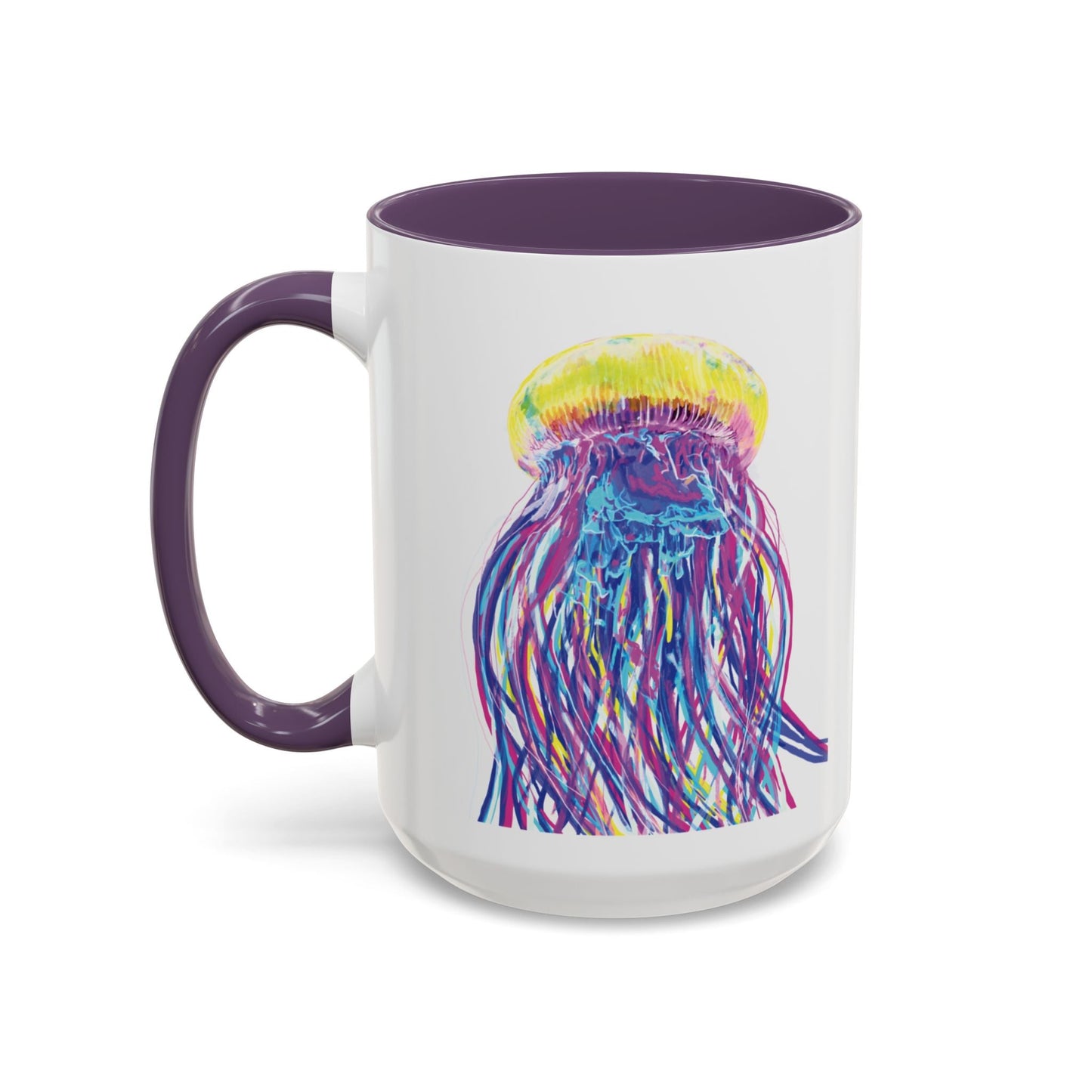 Vibrant Jellyfish Accent Coffee Mug - Colorful Marine Life Drinkware - Blue Cava