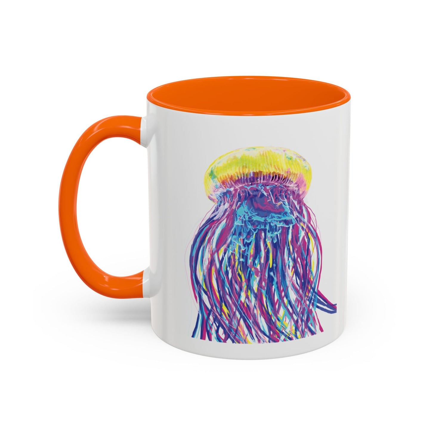 Vibrant Jellyfish Accent Coffee Mug - Colorful Marine Life Drinkware - Blue Cava