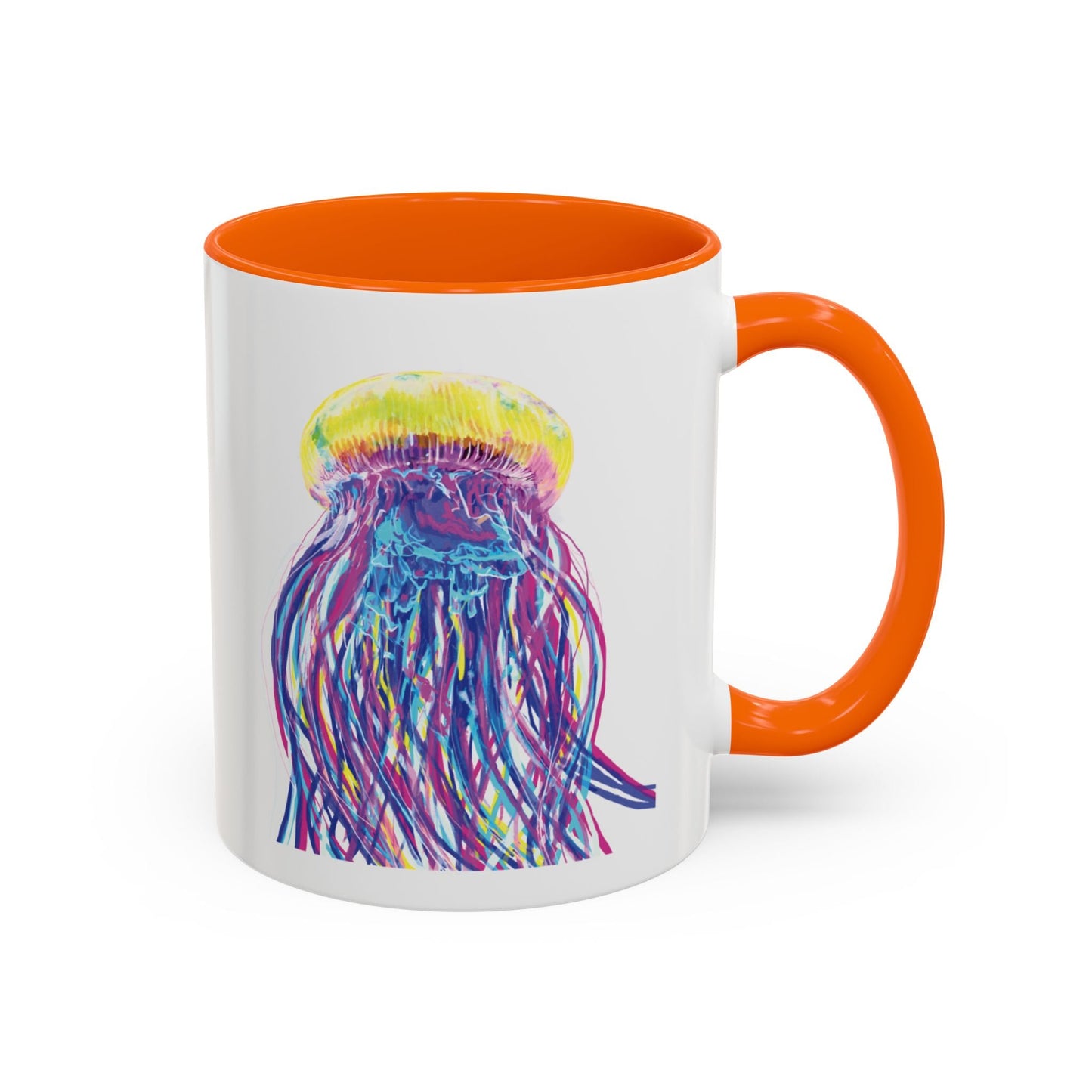 Vibrant Jellyfish Accent Coffee Mug - Colorful Marine Life Drinkware - Blue Cava