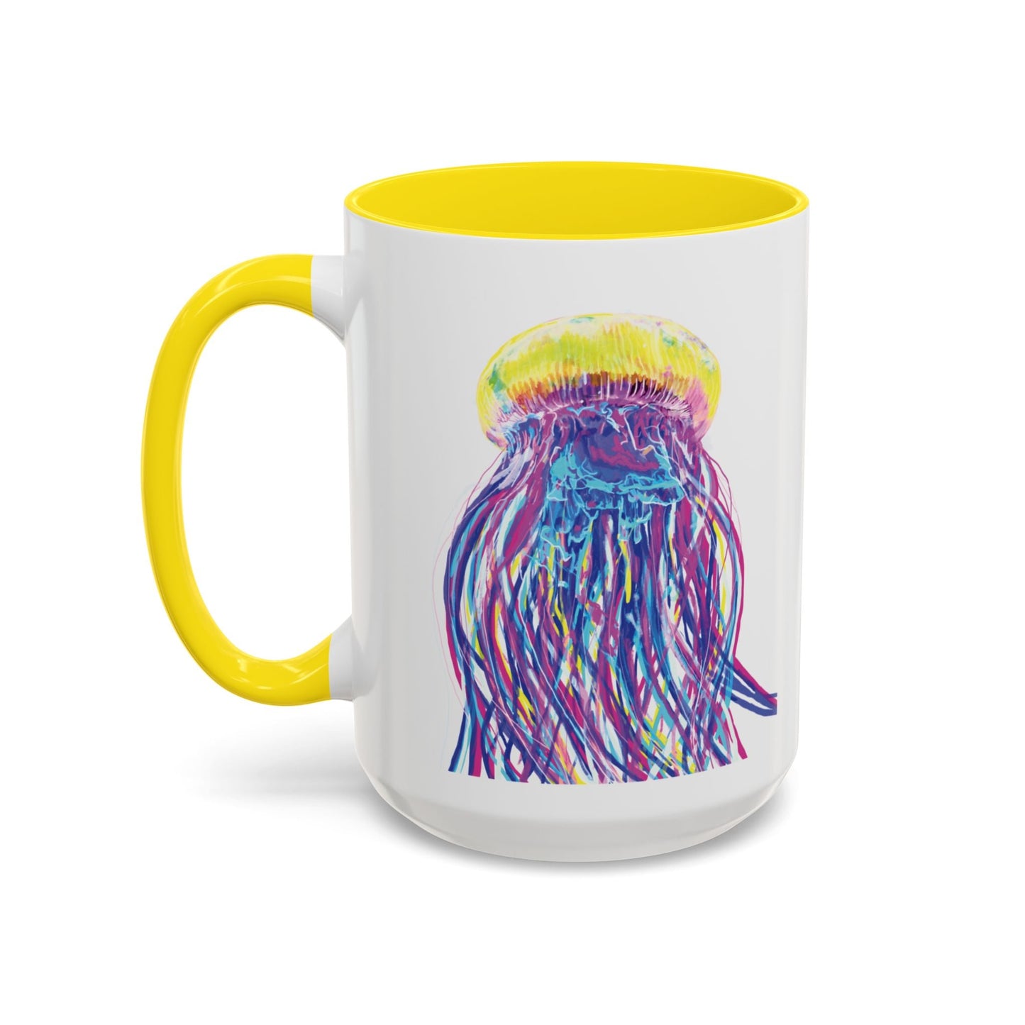 Vibrant Jellyfish Accent Coffee Mug - Colorful Marine Life Drinkware - Blue Cava