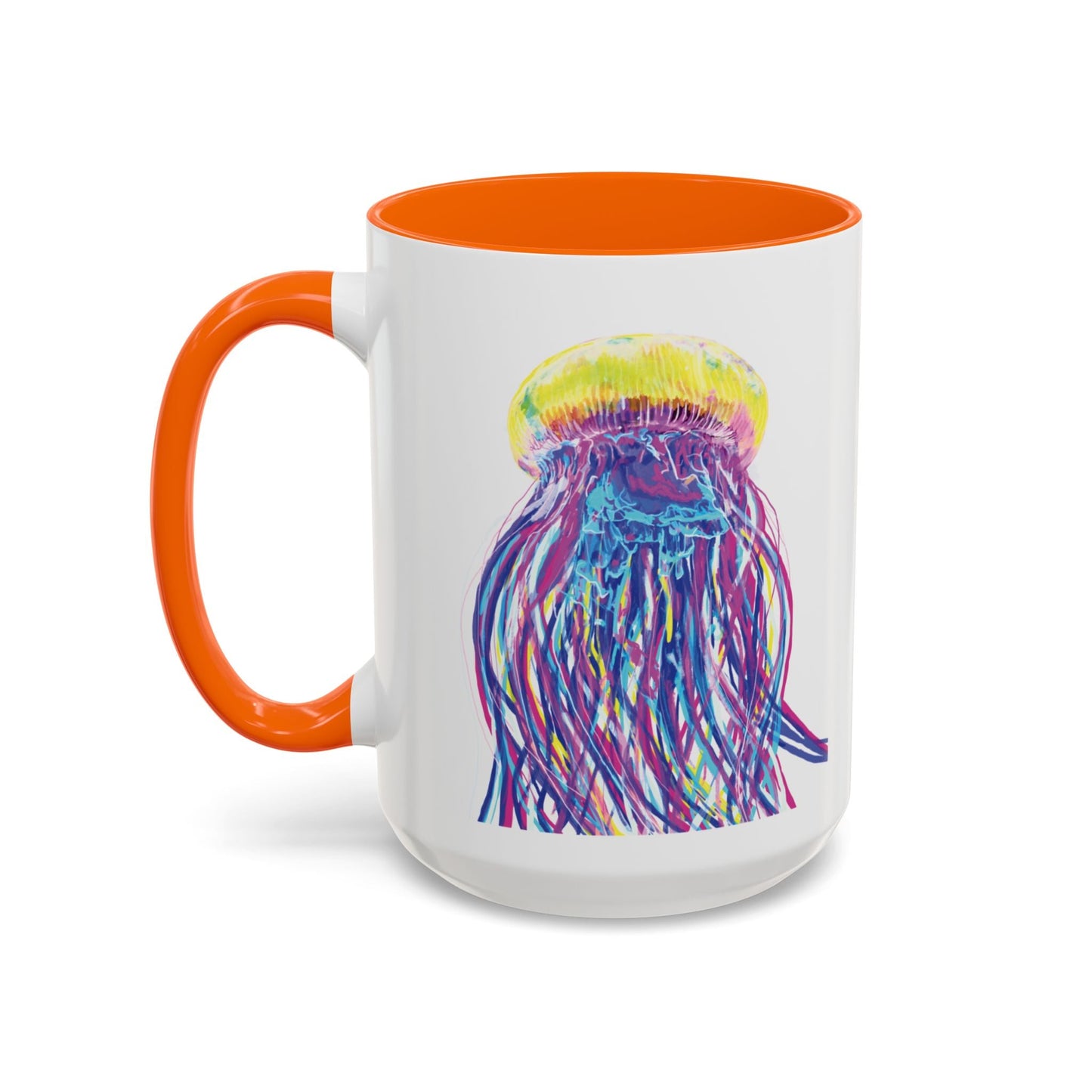 Vibrant Jellyfish Accent Coffee Mug - Colorful Marine Life Drinkware - Blue Cava
