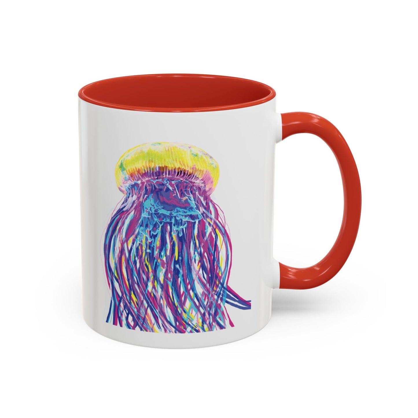 Vibrant Jellyfish Accent Coffee Mug - Colorful Marine Life Drinkware - Blue Cava