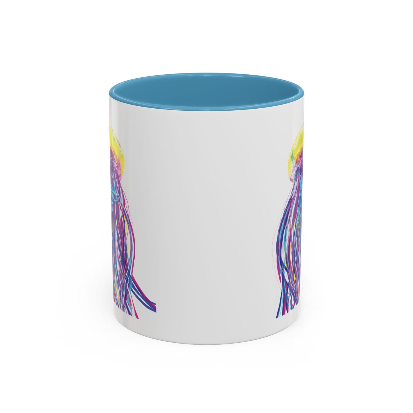 Vibrant Jellyfish Accent Coffee Mug - Colorful Marine Life Drinkware - Blue Cava
