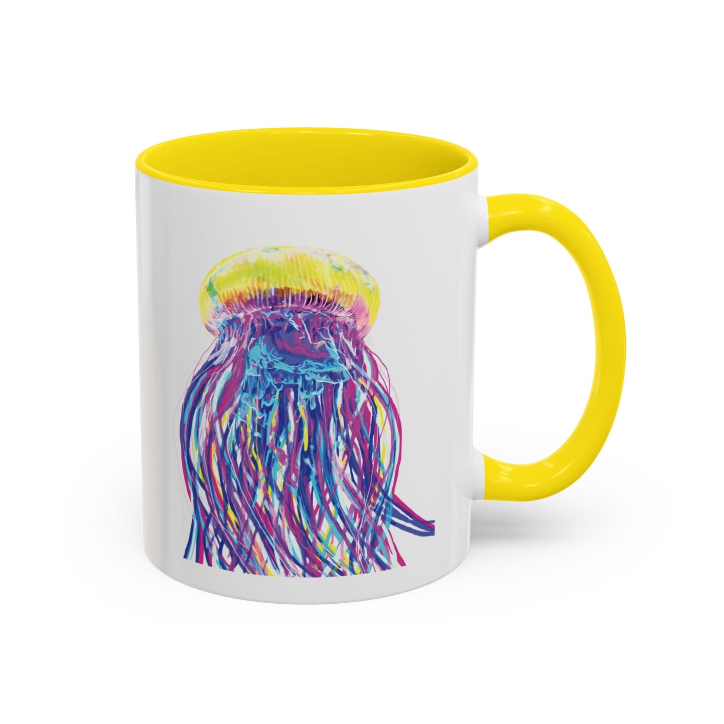 Vibrant Jellyfish Accent Coffee Mug - Colorful Marine Life Drinkware - Blue Cava