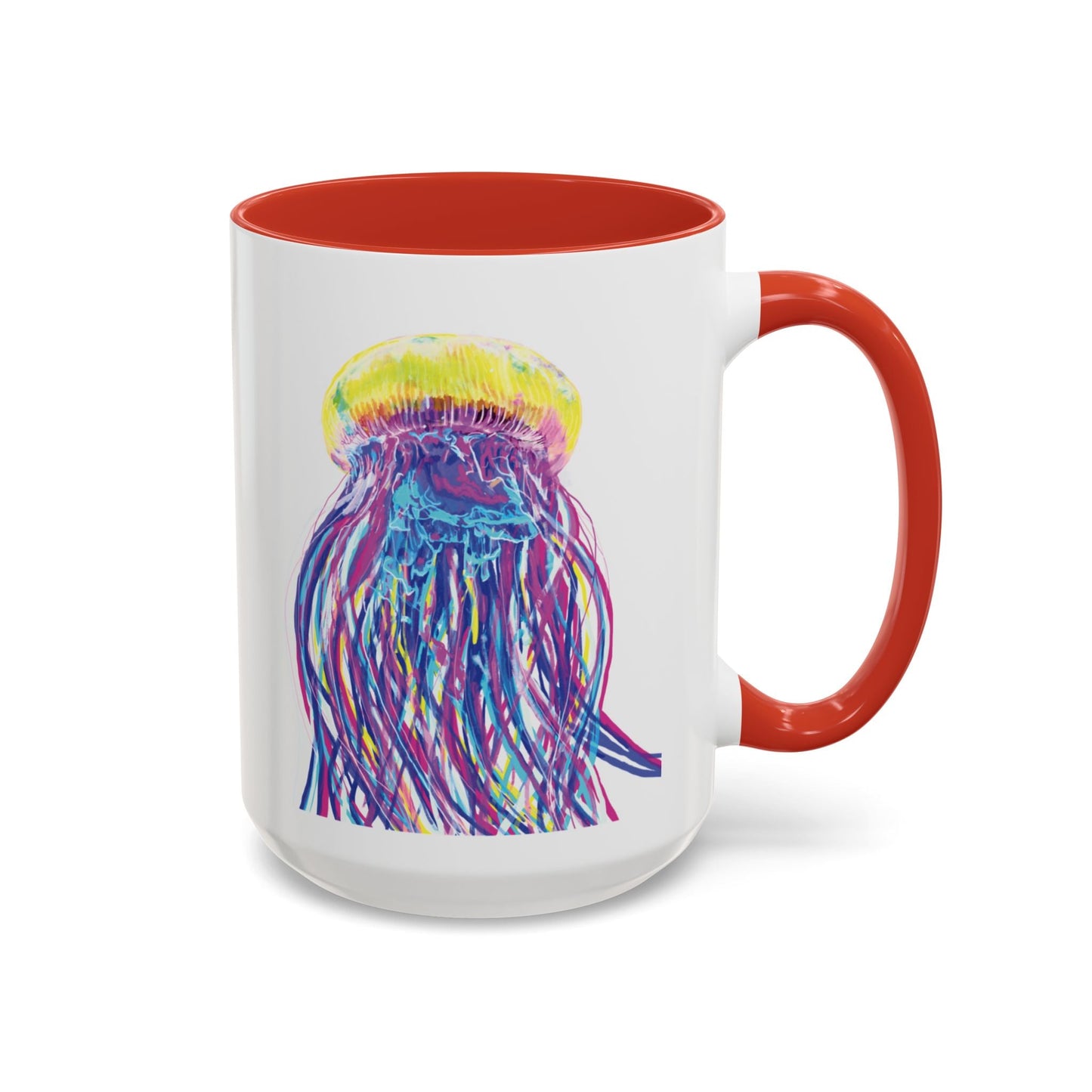 Vibrant Jellyfish Accent Coffee Mug - Colorful Marine Life Drinkware - Blue Cava