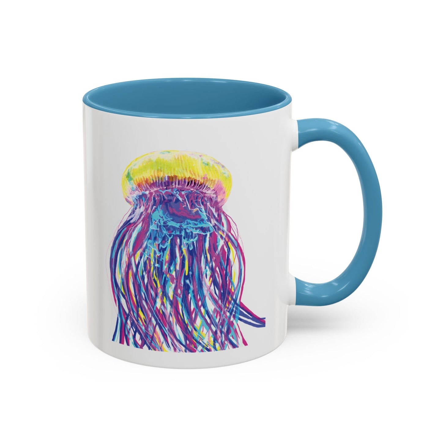 Vibrant Jellyfish Accent Coffee Mug - Colorful Marine Life Drinkware - Blue Cava