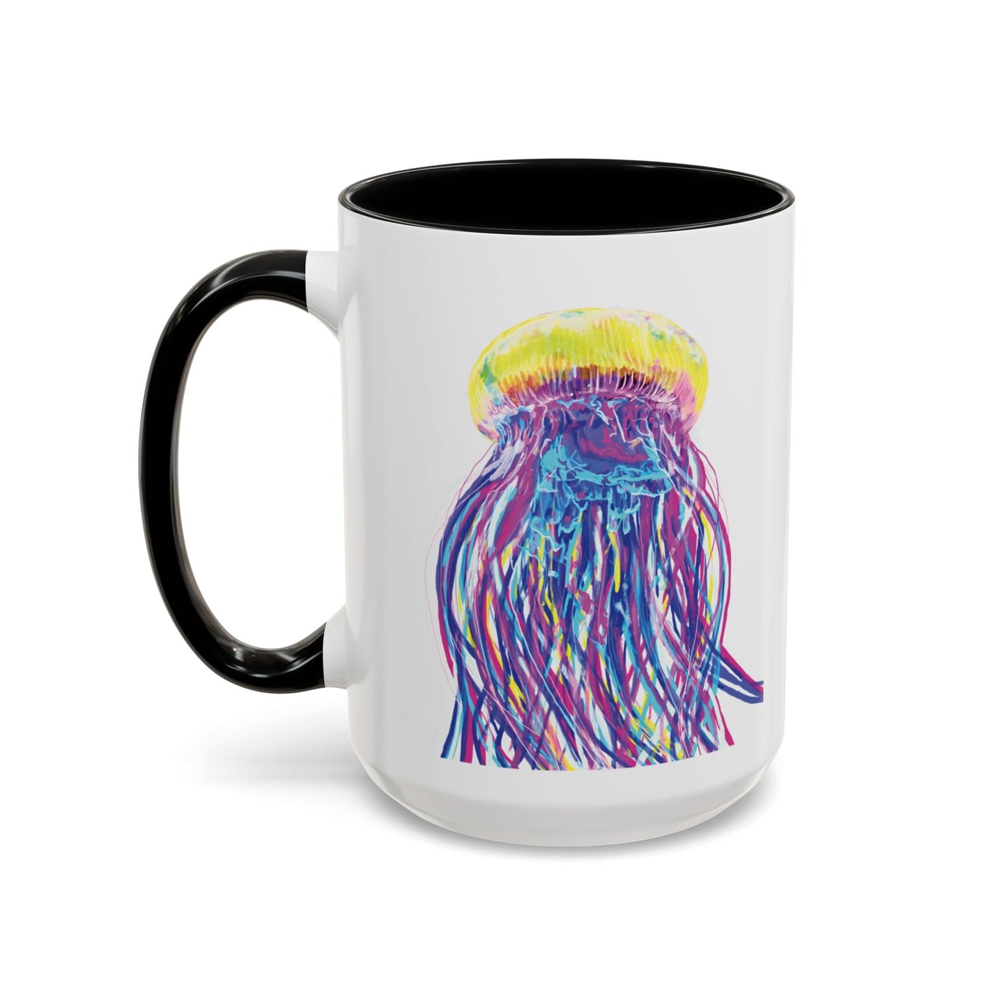 Vibrant Jellyfish Accent Coffee Mug - Colorful Marine Life Drinkware - Blue Cava