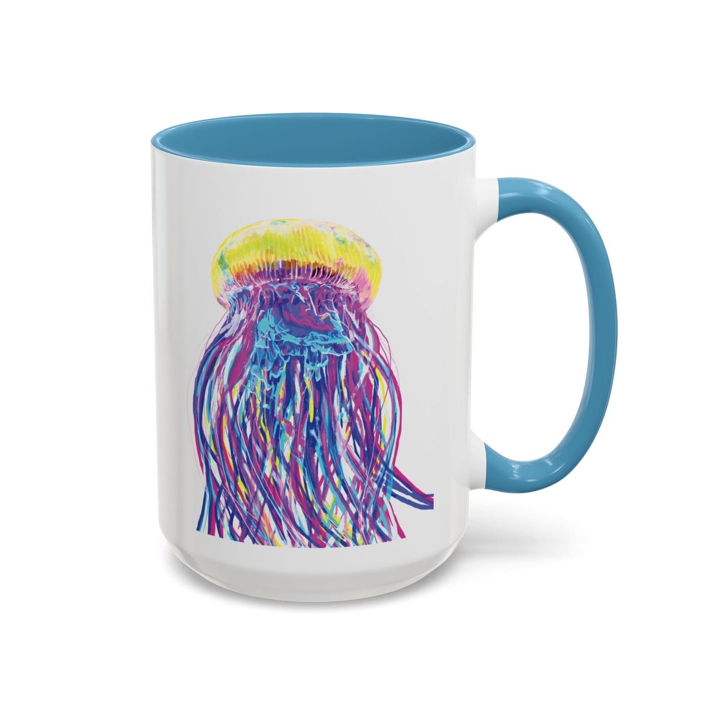 Vibrant Jellyfish Accent Coffee Mug - Colorful Marine Life Drinkware - Blue Cava