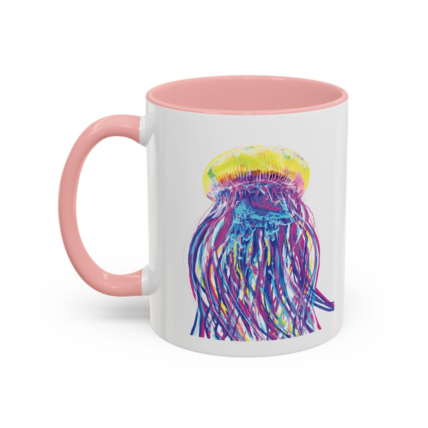 Vibrant Jellyfish Accent Coffee Mug - Colorful Marine Life Drinkware - Blue Cava