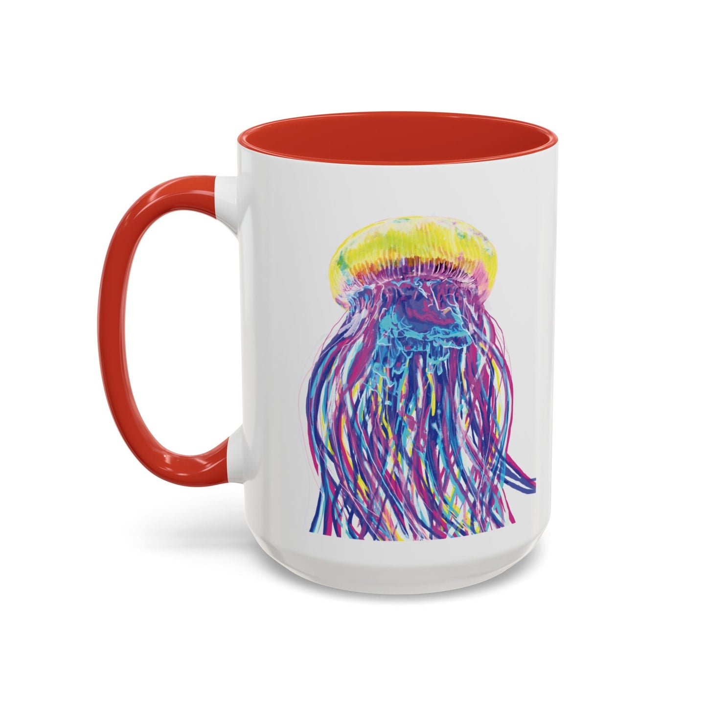 Vibrant Jellyfish Accent Coffee Mug - Colorful Marine Life Drinkware - Blue Cava