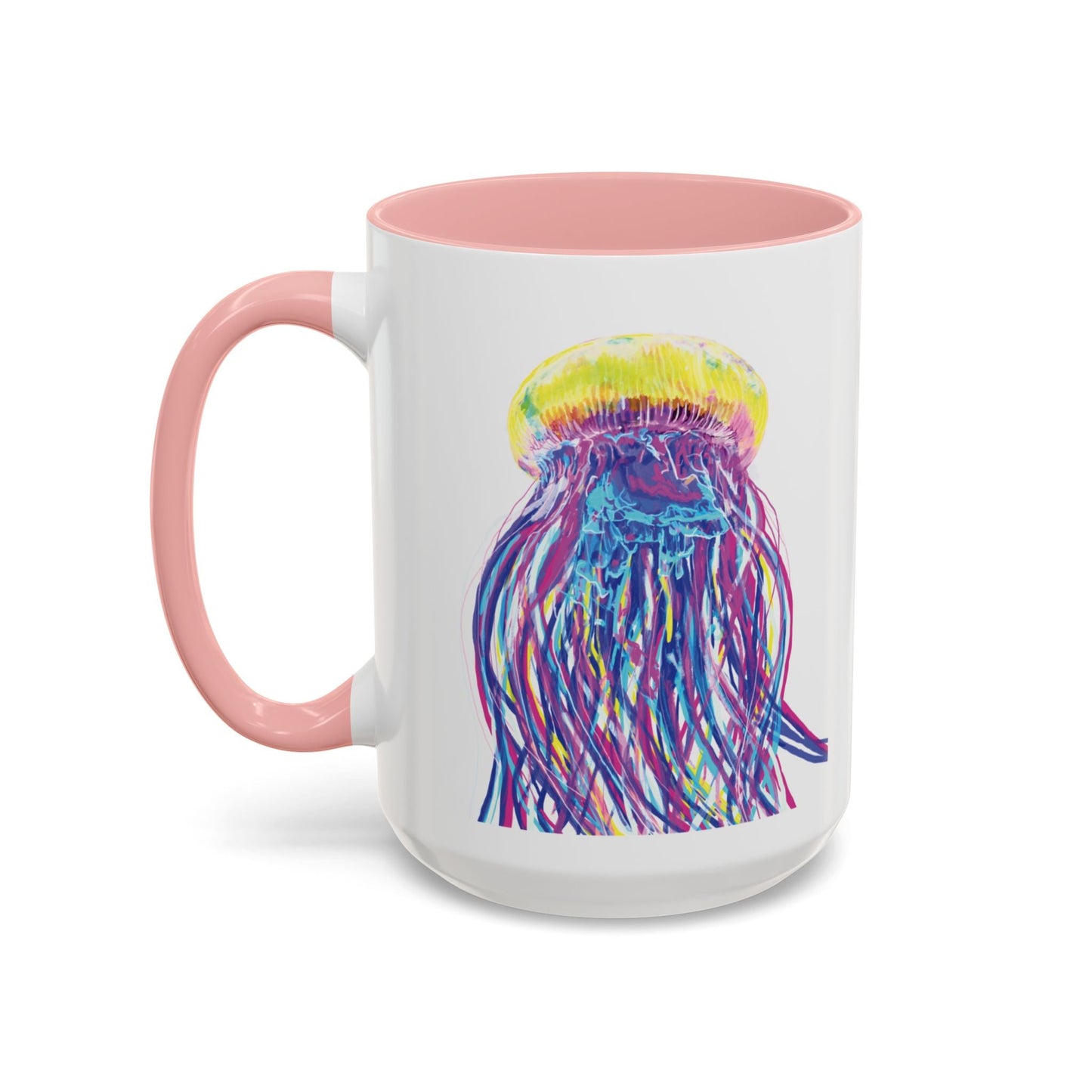 Vibrant Jellyfish Accent Coffee Mug - Colorful Marine Life Drinkware - Blue Cava