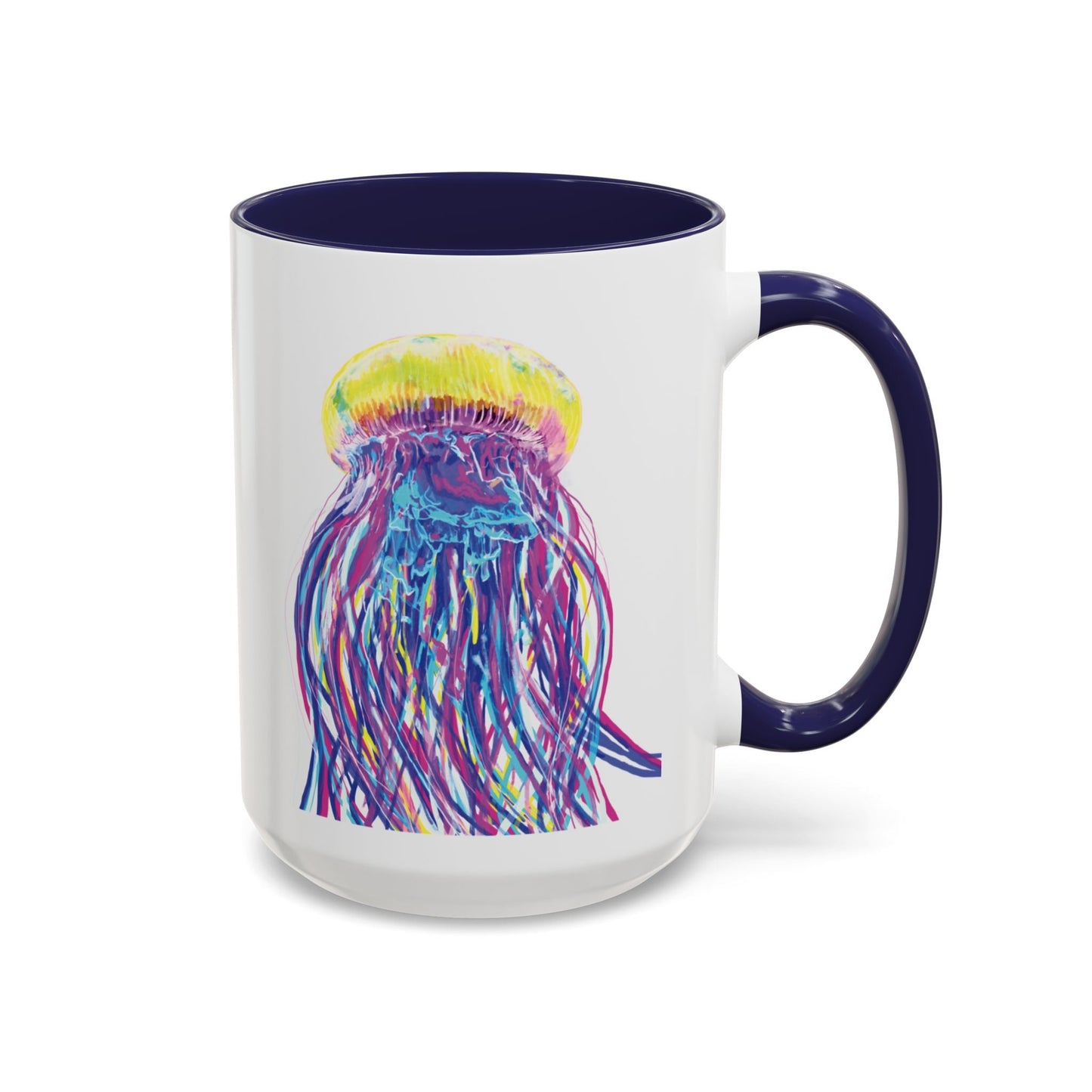 Vibrant Jellyfish Accent Coffee Mug - Colorful Marine Life Drinkware - Blue Cava