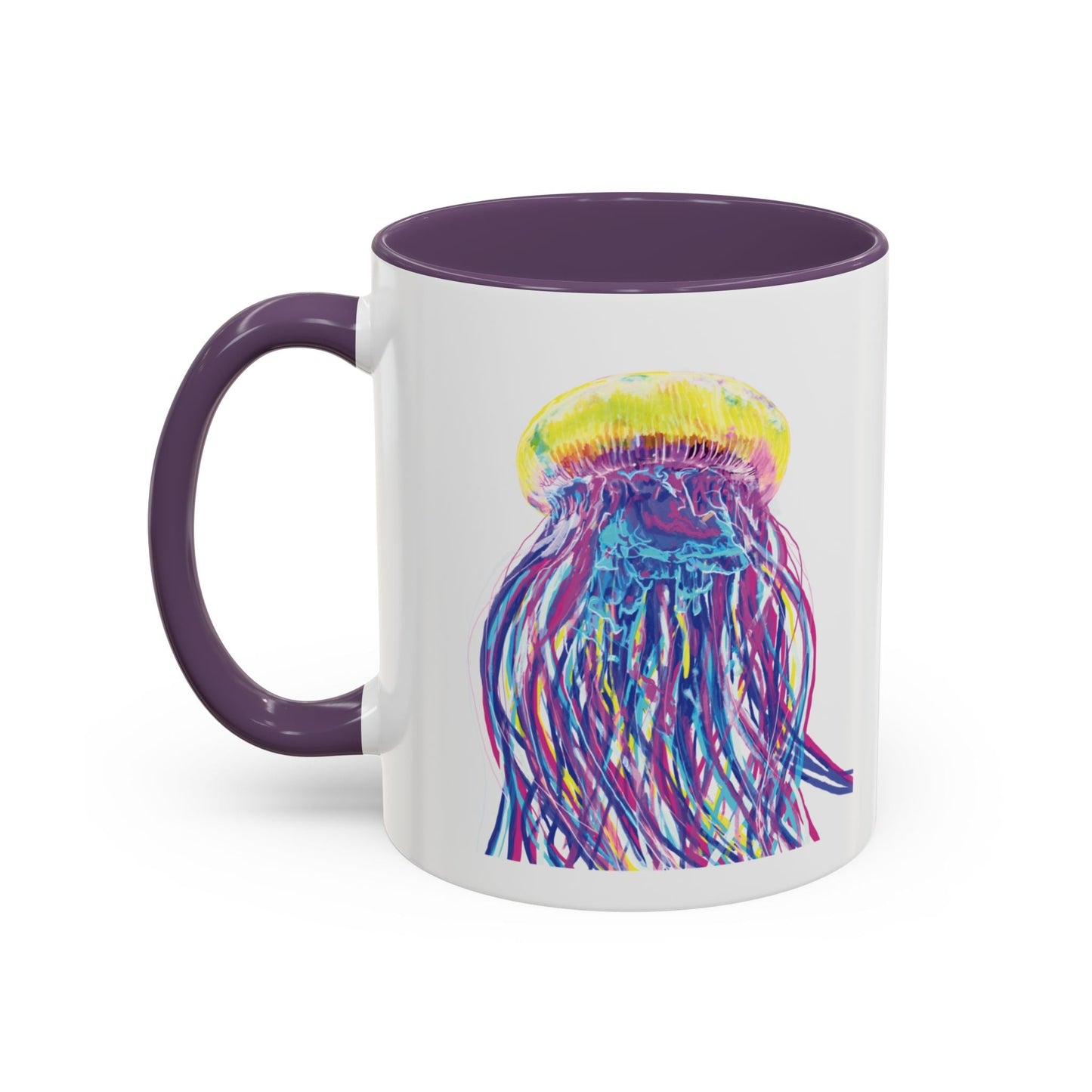 Vibrant Jellyfish Accent Coffee Mug - Colorful Marine Life Drinkware - Blue Cava