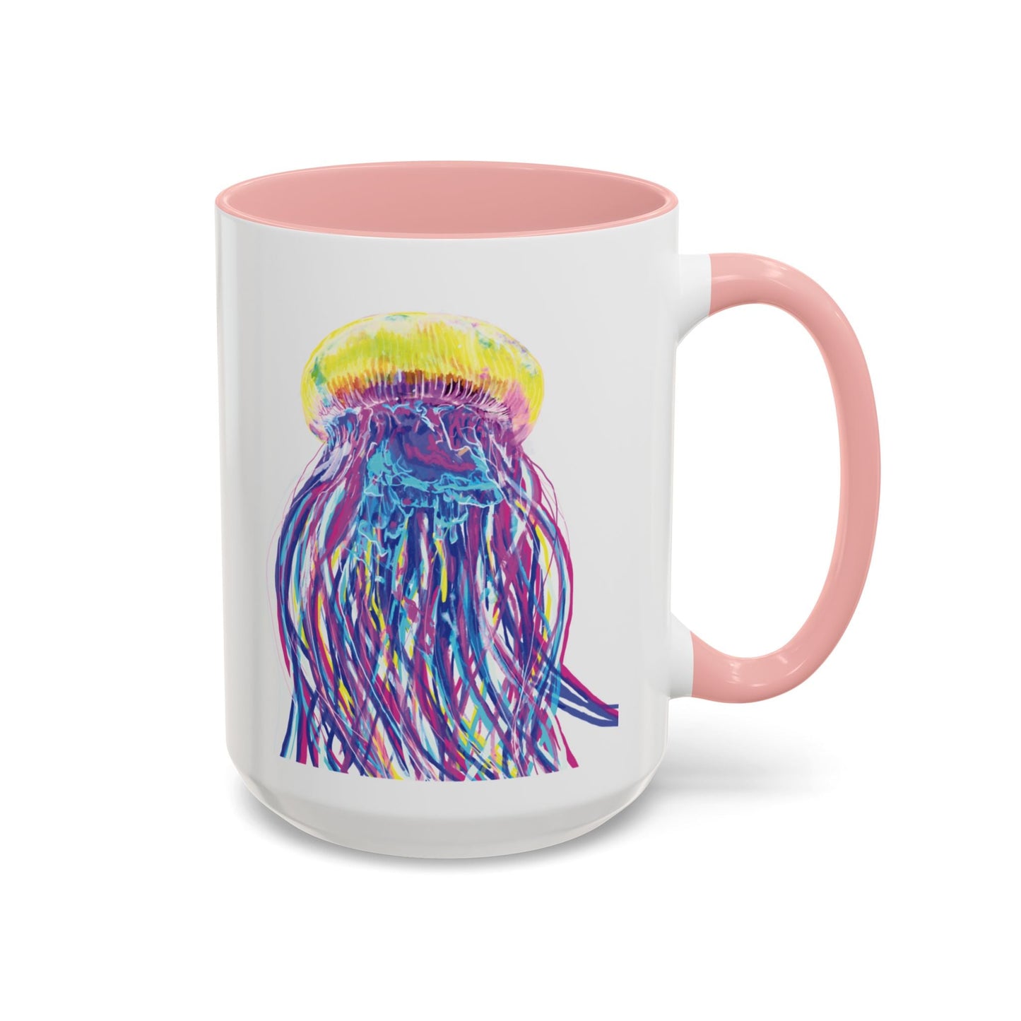 Vibrant Jellyfish Accent Coffee Mug - Colorful Marine Life Drinkware - Blue Cava