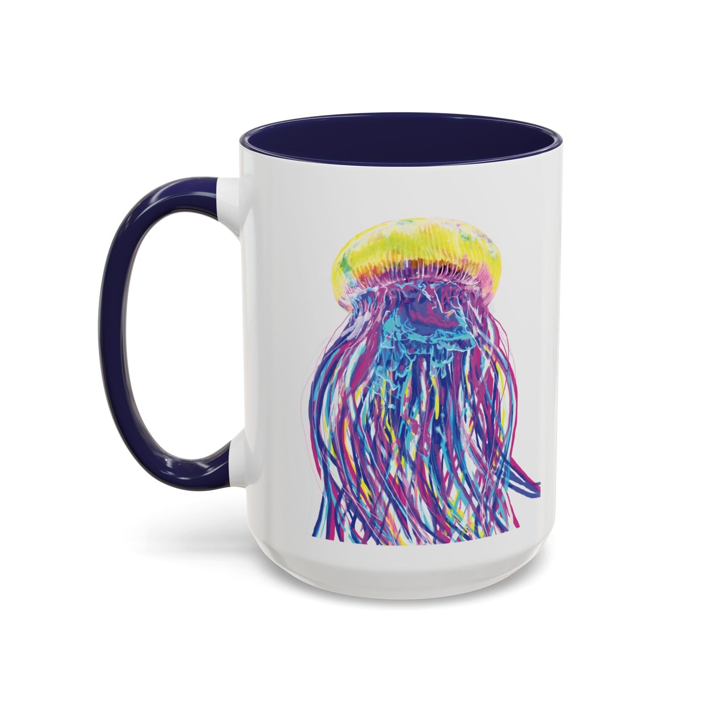 Vibrant Jellyfish Accent Coffee Mug - Colorful Marine Life Drinkware - Blue Cava