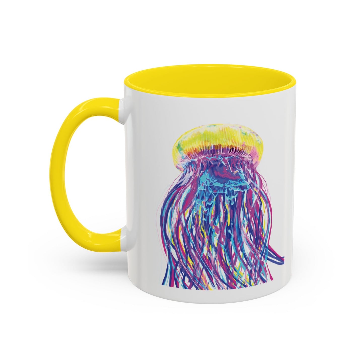 Vibrant Jellyfish Accent Coffee Mug - Colorful Marine Life Drinkware - Blue Cava
