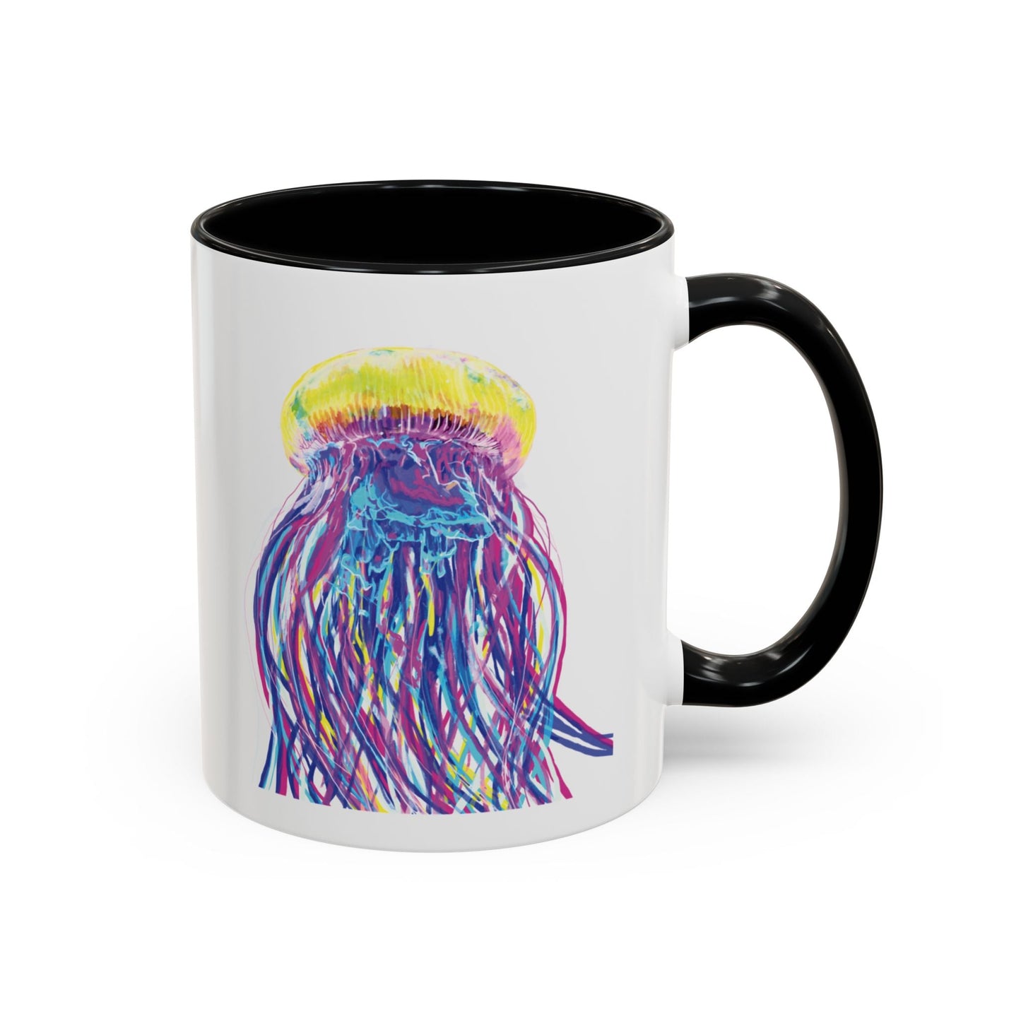 Vibrant Jellyfish Accent Coffee Mug - Colorful Marine Life Drinkware - Blue Cava