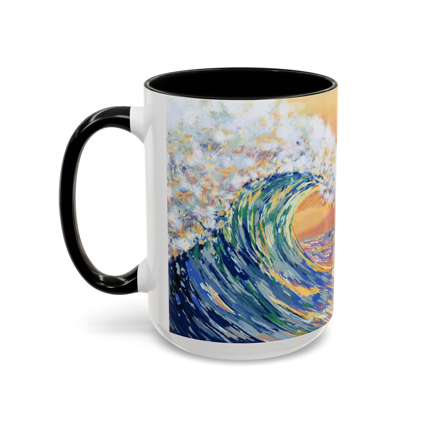 Vibrant Ocean Wave Two - tone Ceramic Mugs 11 oz & 15 oz - Blue Cava