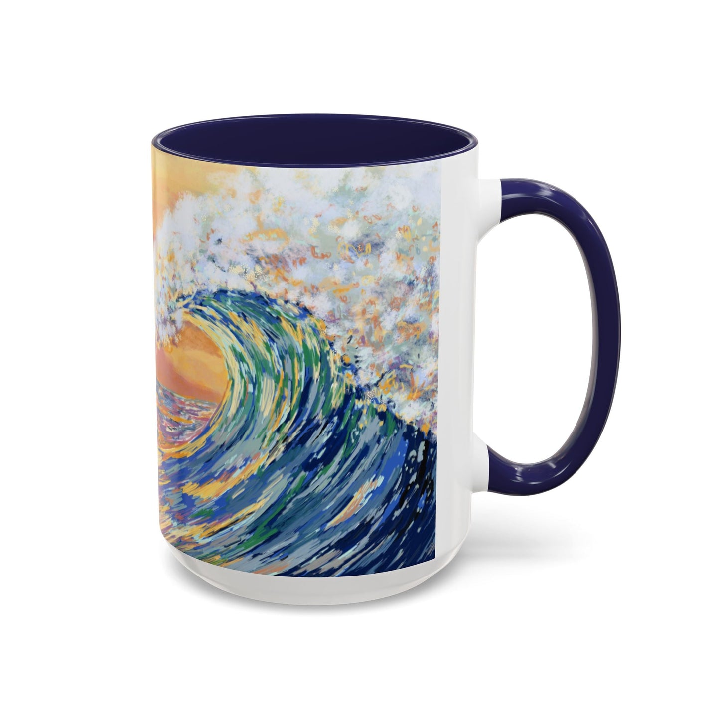 Vibrant Ocean Wave Two - tone Ceramic Mugs 11 oz & 15 oz - Blue Cava
