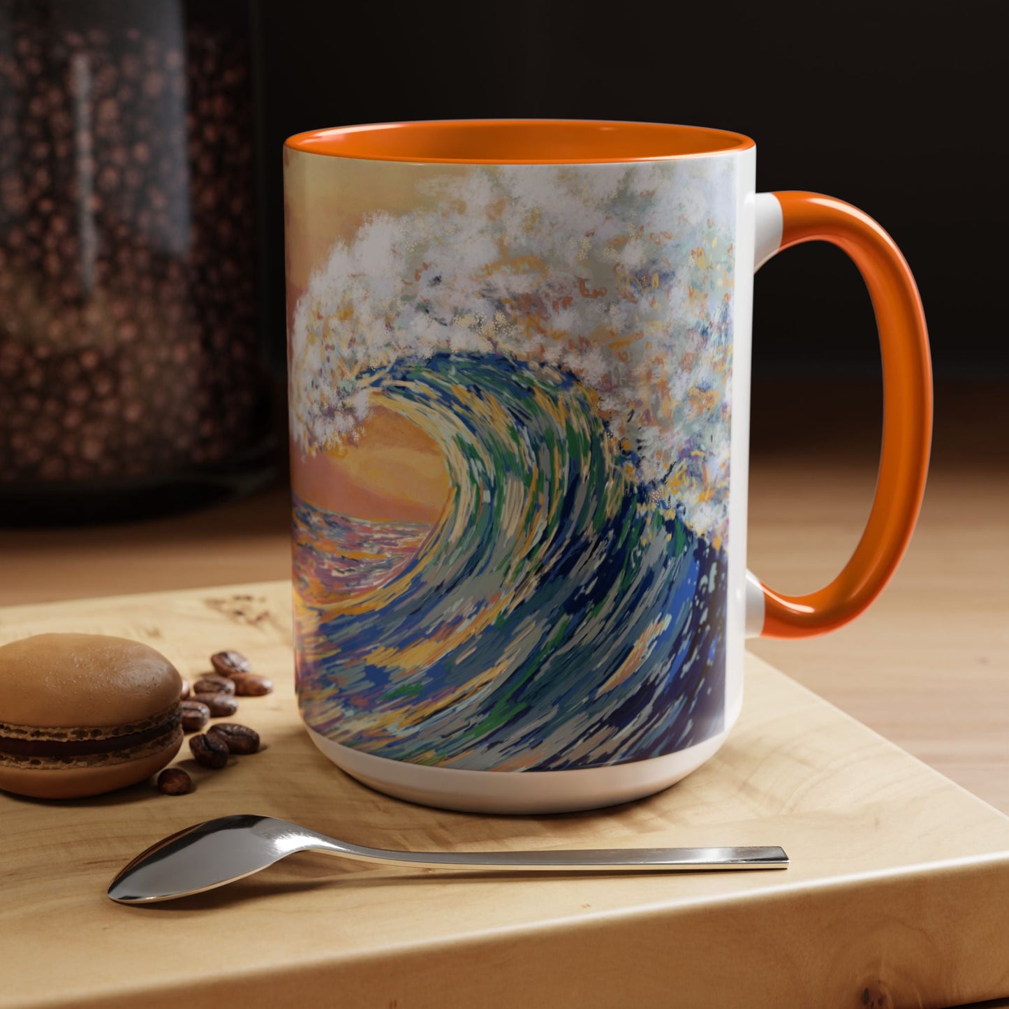 Vibrant Ocean Wave Two - tone Ceramic Mugs 11 oz & 15 oz - Blue Cava