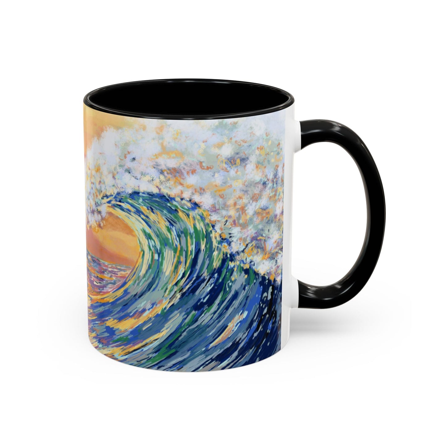 Vibrant Ocean Wave Two - tone Ceramic Mugs 11 oz & 15 oz - Blue Cava