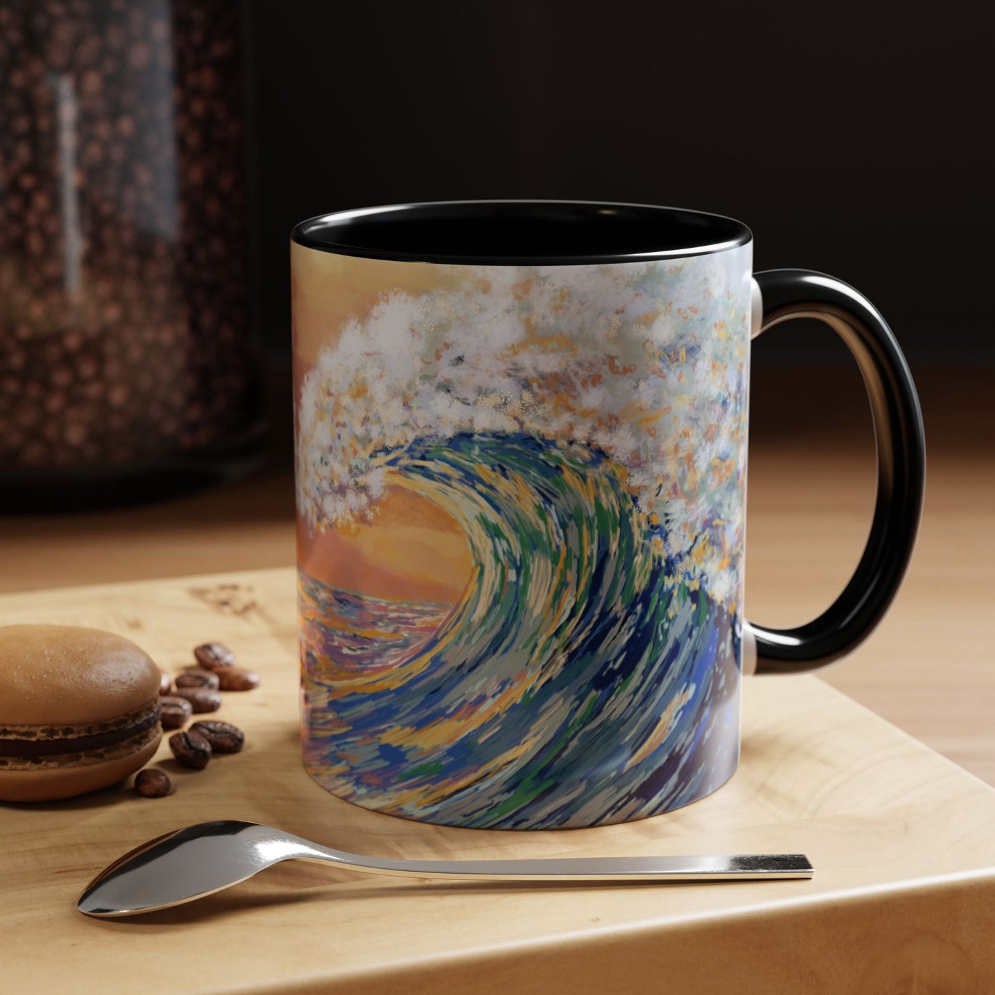 Vibrant Ocean Wave Two - tone Ceramic Mugs 11 oz & 15 oz - Blue Cava