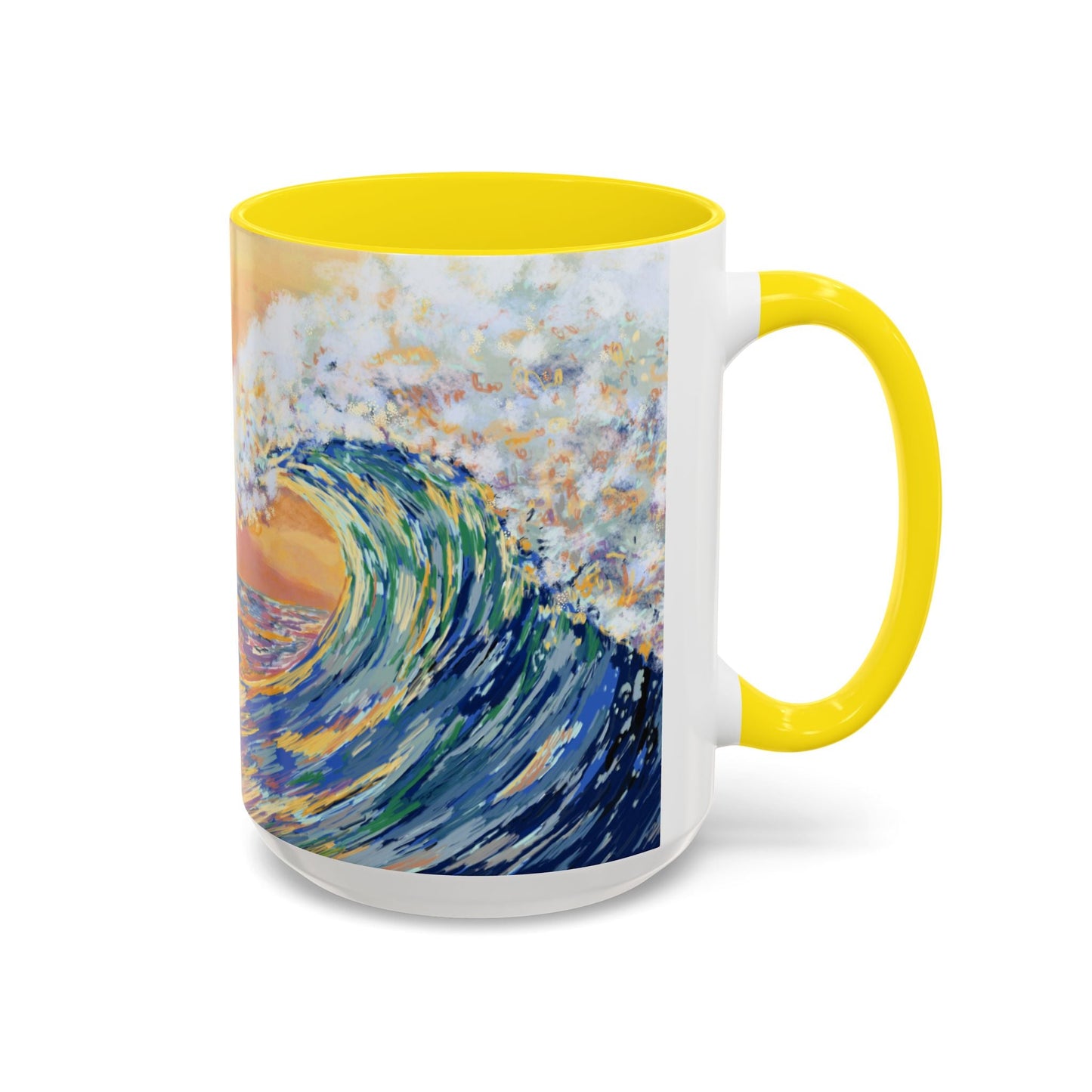Vibrant Ocean Wave Two - tone Ceramic Mugs 11 oz & 15 oz - Blue Cava