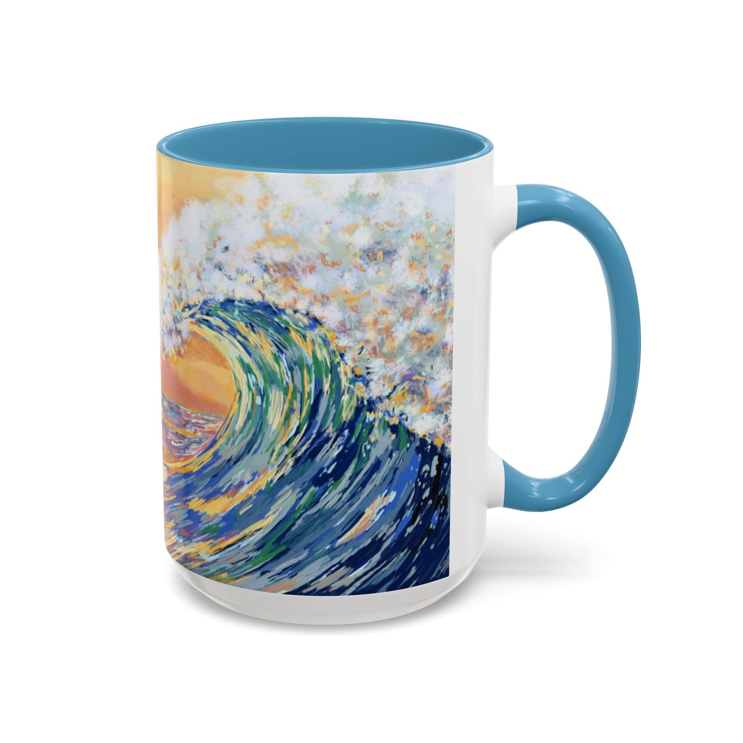 Vibrant Ocean Wave Two - tone Ceramic Mugs 11 oz & 15 oz - Blue Cava