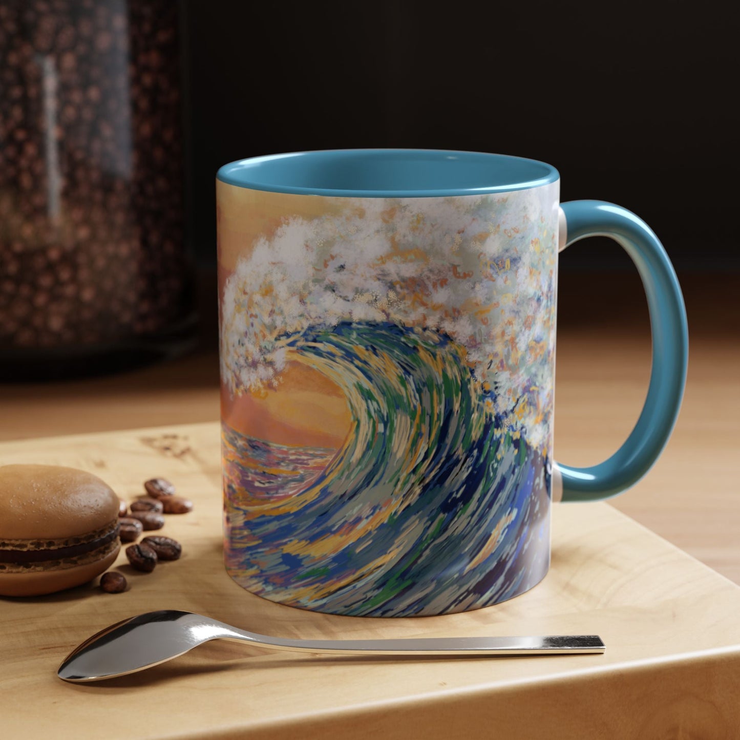Vibrant Ocean Wave Two - tone Ceramic Mugs 11 oz & 15 oz - Blue Cava