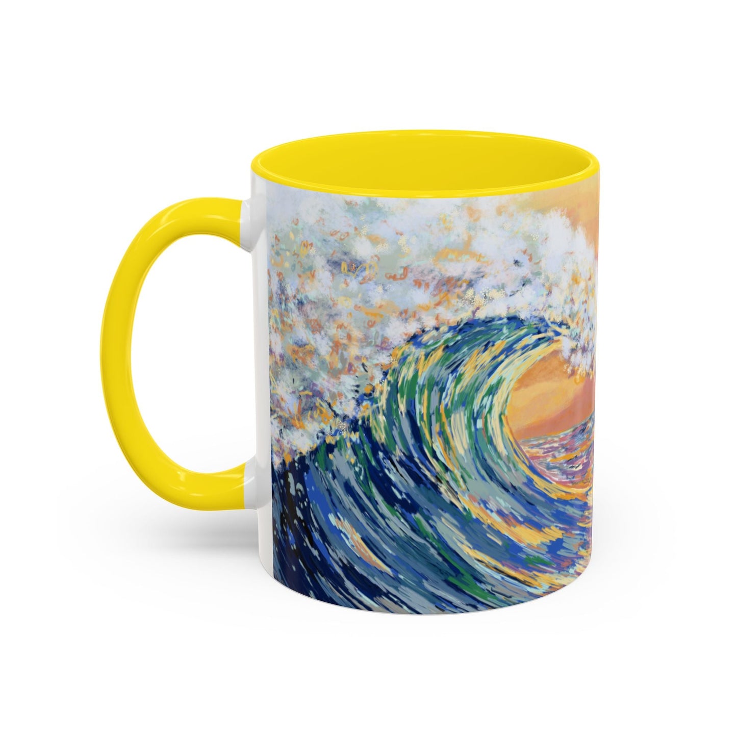 Vibrant Ocean Wave Two - tone Ceramic Mugs 11 oz & 15 oz - Blue Cava