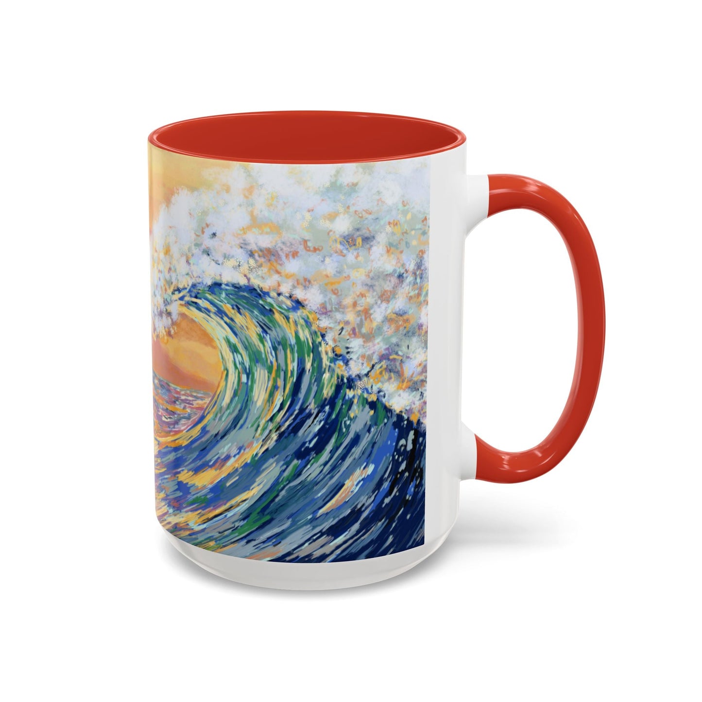 Vibrant Ocean Wave Two - tone Ceramic Mugs 11 oz & 15 oz - Blue Cava