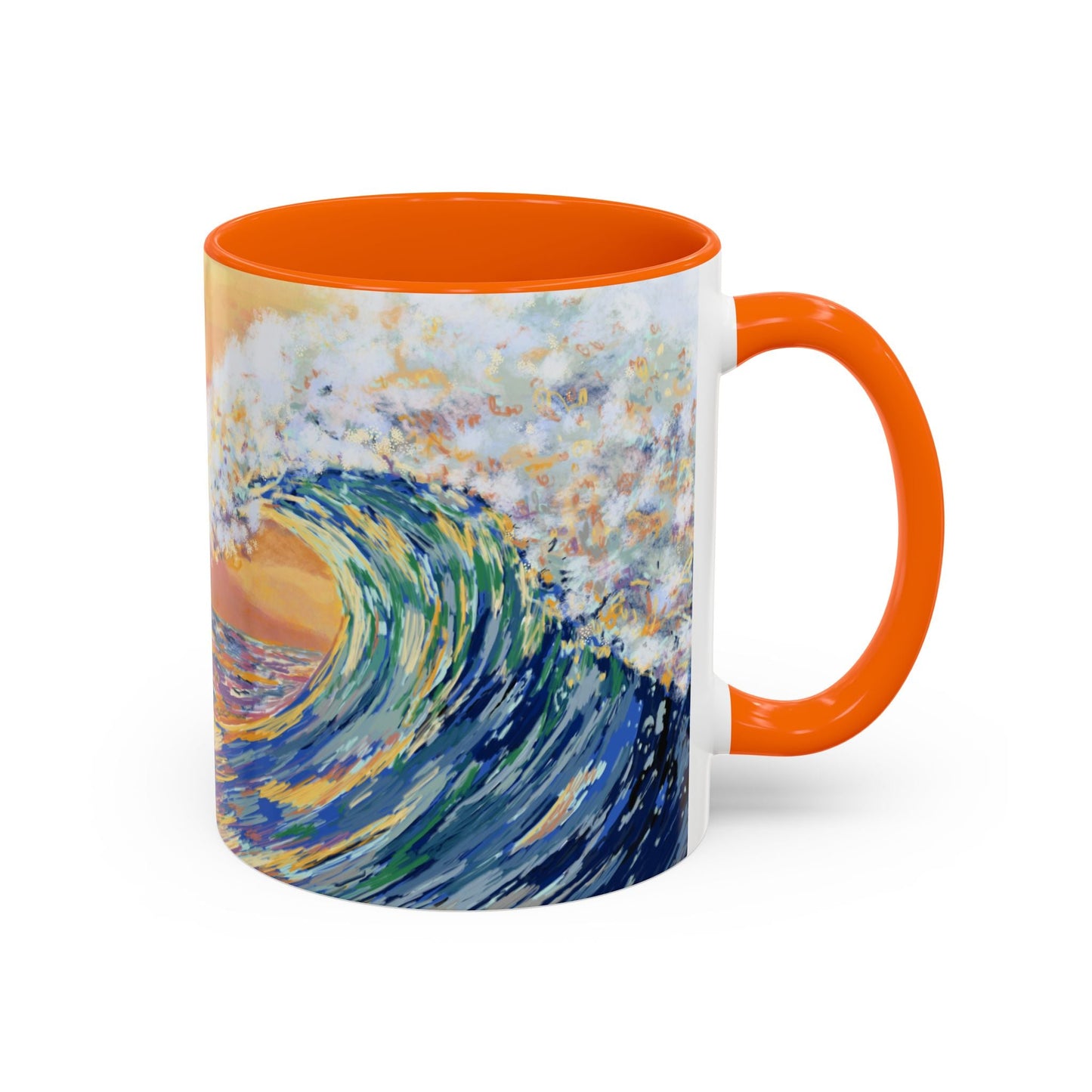 Vibrant Ocean Wave Two - tone Ceramic Mugs 11 oz & 15 oz - Blue Cava