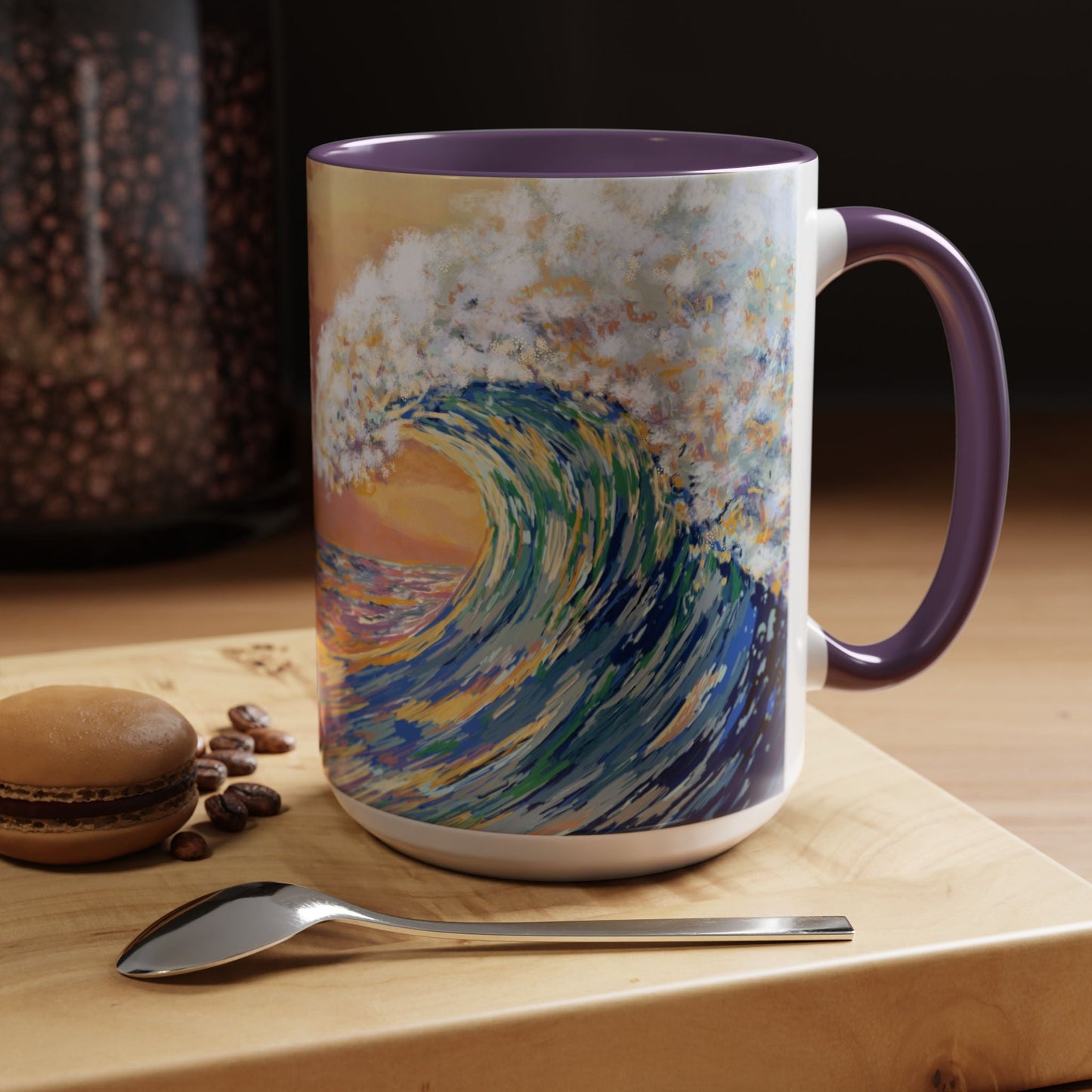 Vibrant Ocean Wave Two - tone Ceramic Mugs 11 oz & 15 oz - Blue Cava