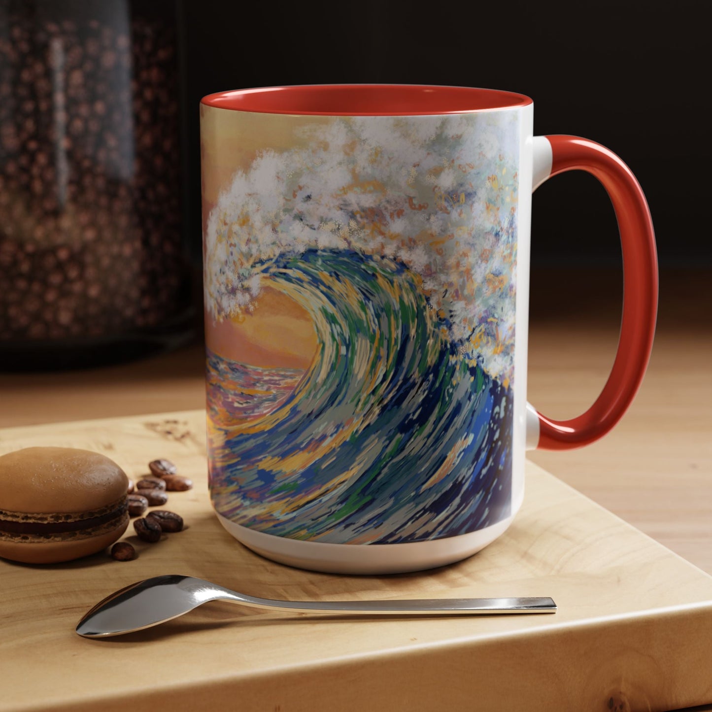 Vibrant Ocean Wave Two - tone Ceramic Mugs 11 oz & 15 oz - Blue Cava
