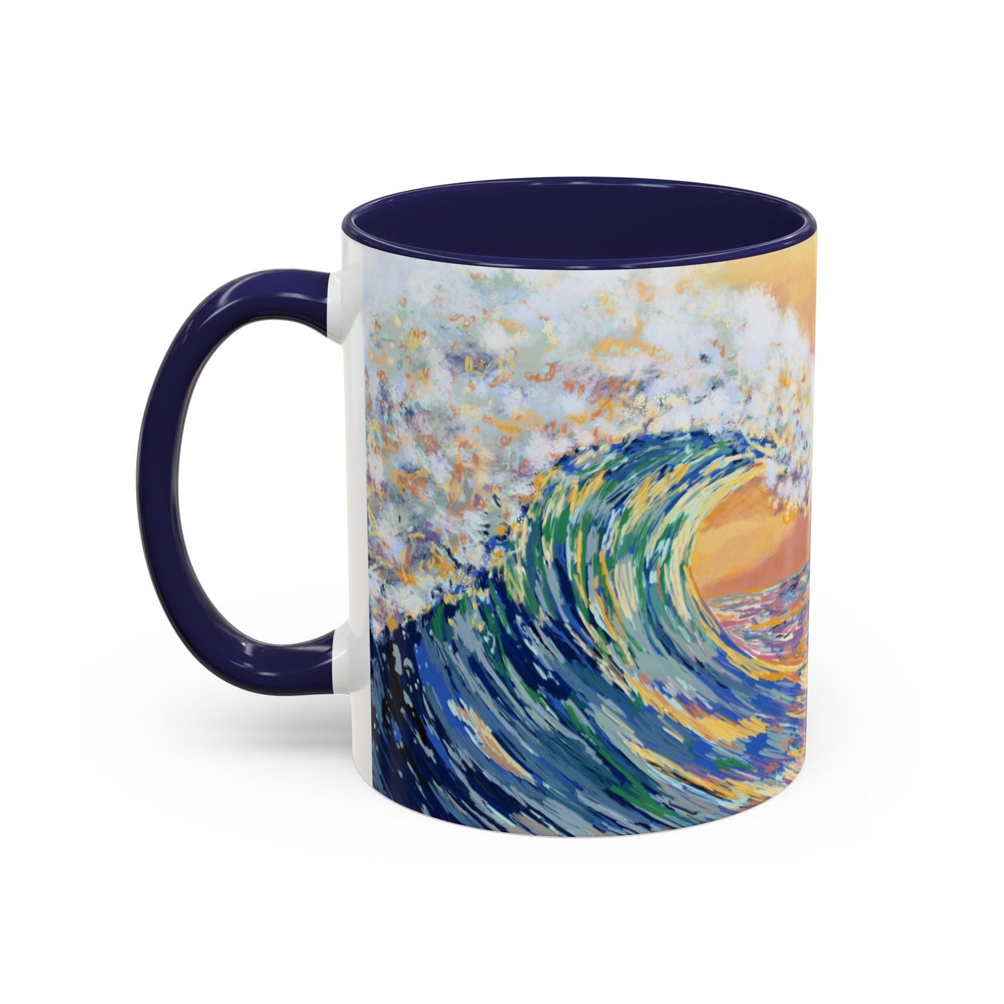 Vibrant Ocean Wave Two - tone Ceramic Mugs 11 oz & 15 oz - Blue Cava