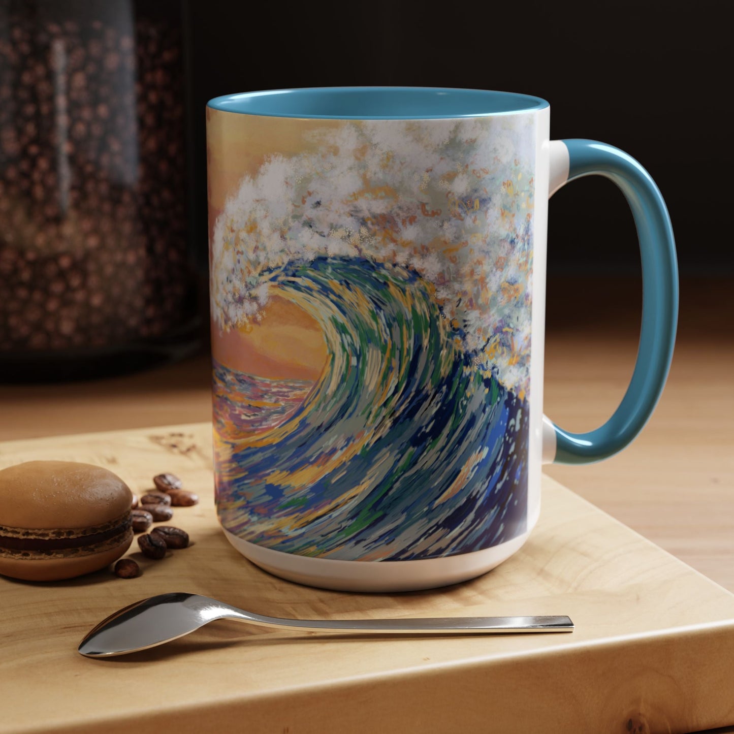 Vibrant Ocean Wave Two - tone Ceramic Mugs 11 oz & 15 oz - Blue Cava
