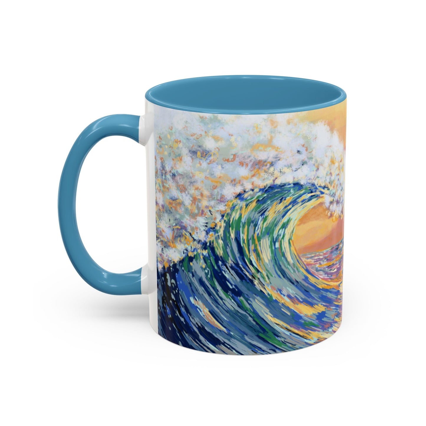 Vibrant Ocean Wave Two - tone Ceramic Mugs 11 oz & 15 oz - Blue Cava