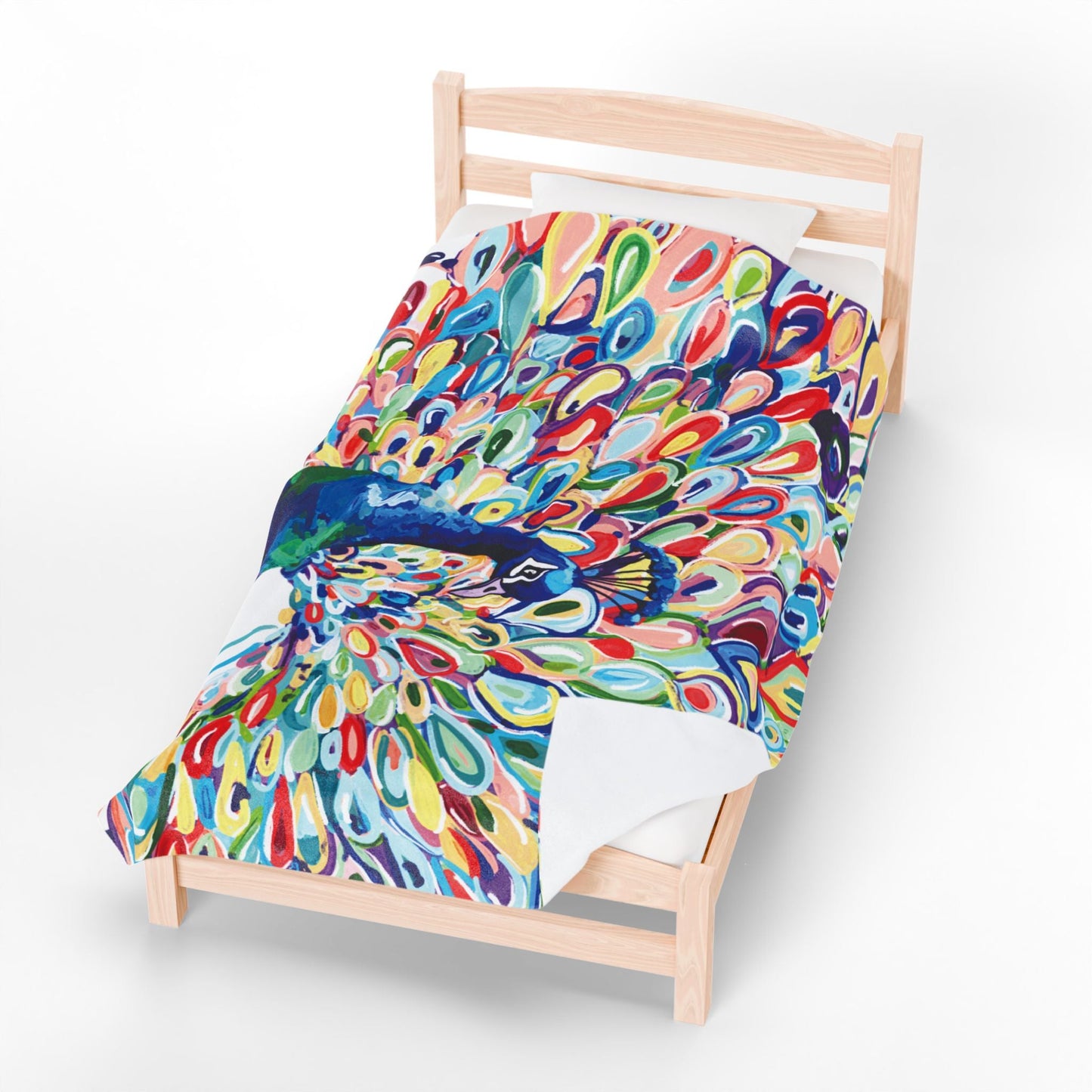 Vibrant Peacock Velveteen Plush Blankets - Blue Cava