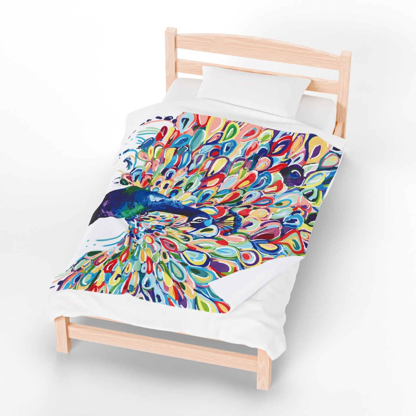 Vibrant Peacock Velveteen Plush Blankets - Blue Cava