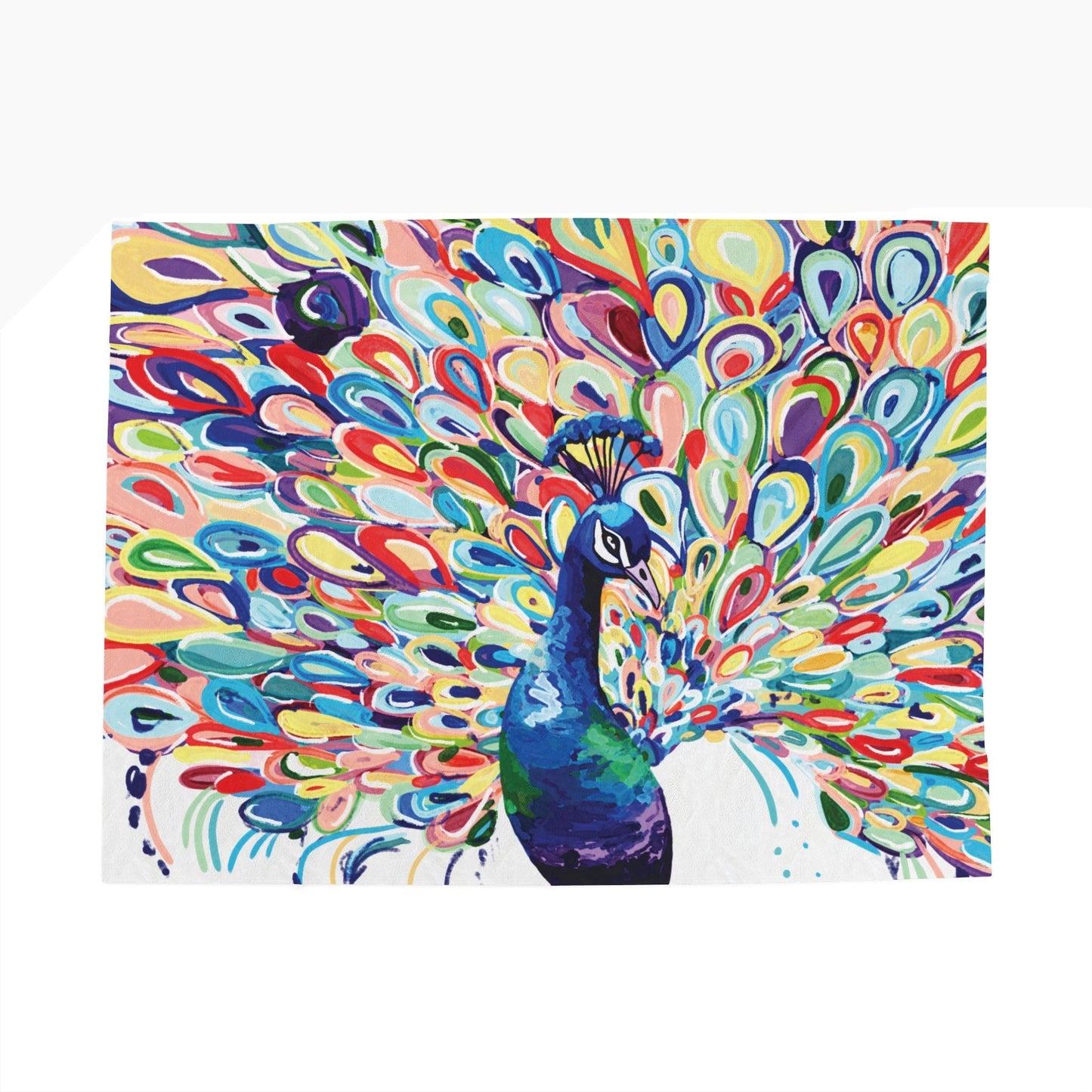 Vibrant Peacock Velveteen Plush Blankets - Blue Cava