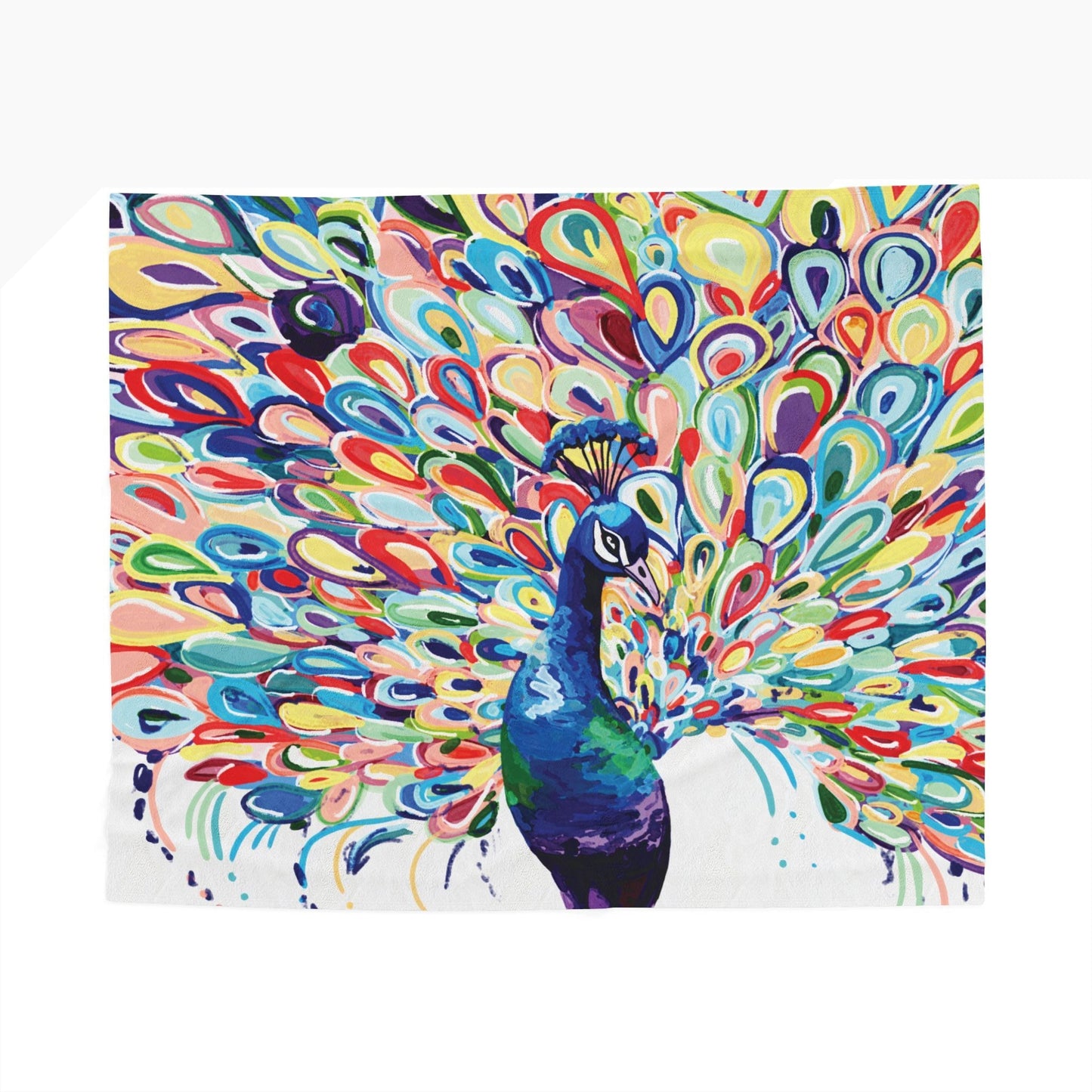 Vibrant Peacock Velveteen Plush Blankets - Blue Cava