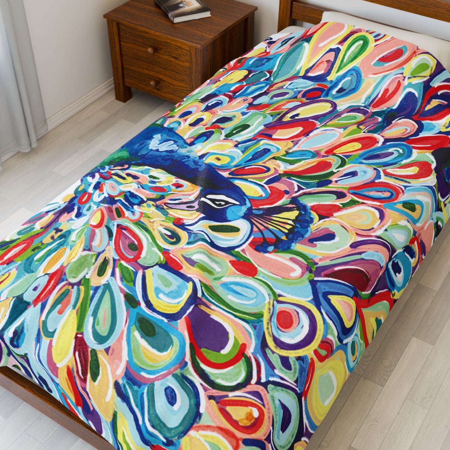 Vibrant Peacock Velveteen Plush Blankets - Blue Cava