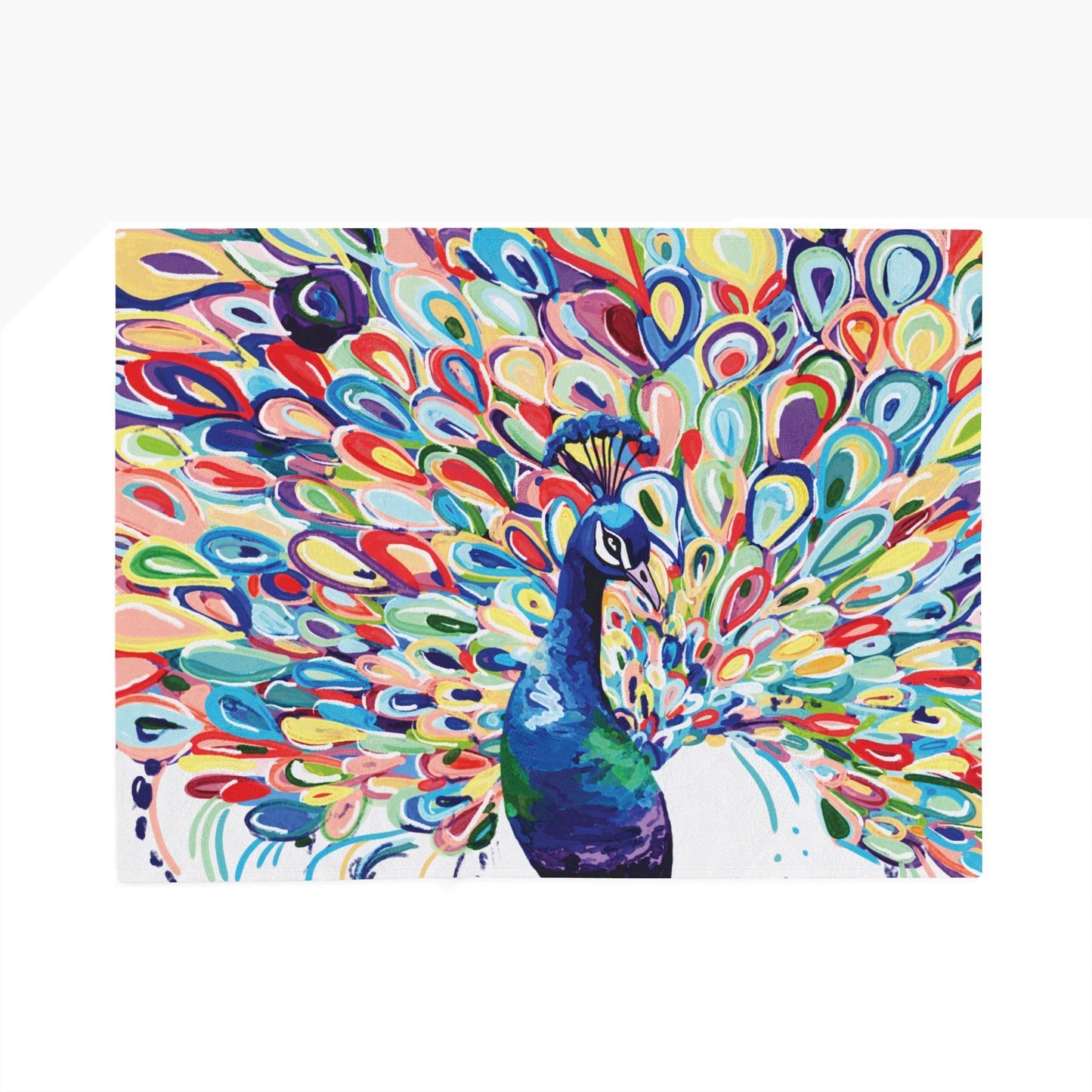 Vibrant Peacock Velveteen Plush Blankets - Blue Cava