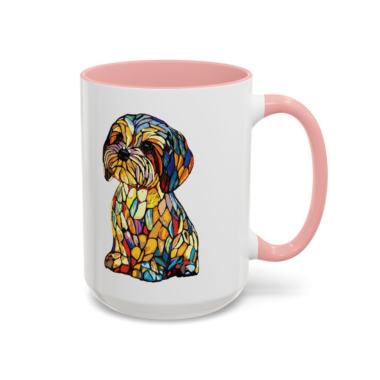 Vibrant Stained Glass Dog Two Tone Mug - Colorful Accent Coffee Cup, Pet Lover Gift - Blue Cava