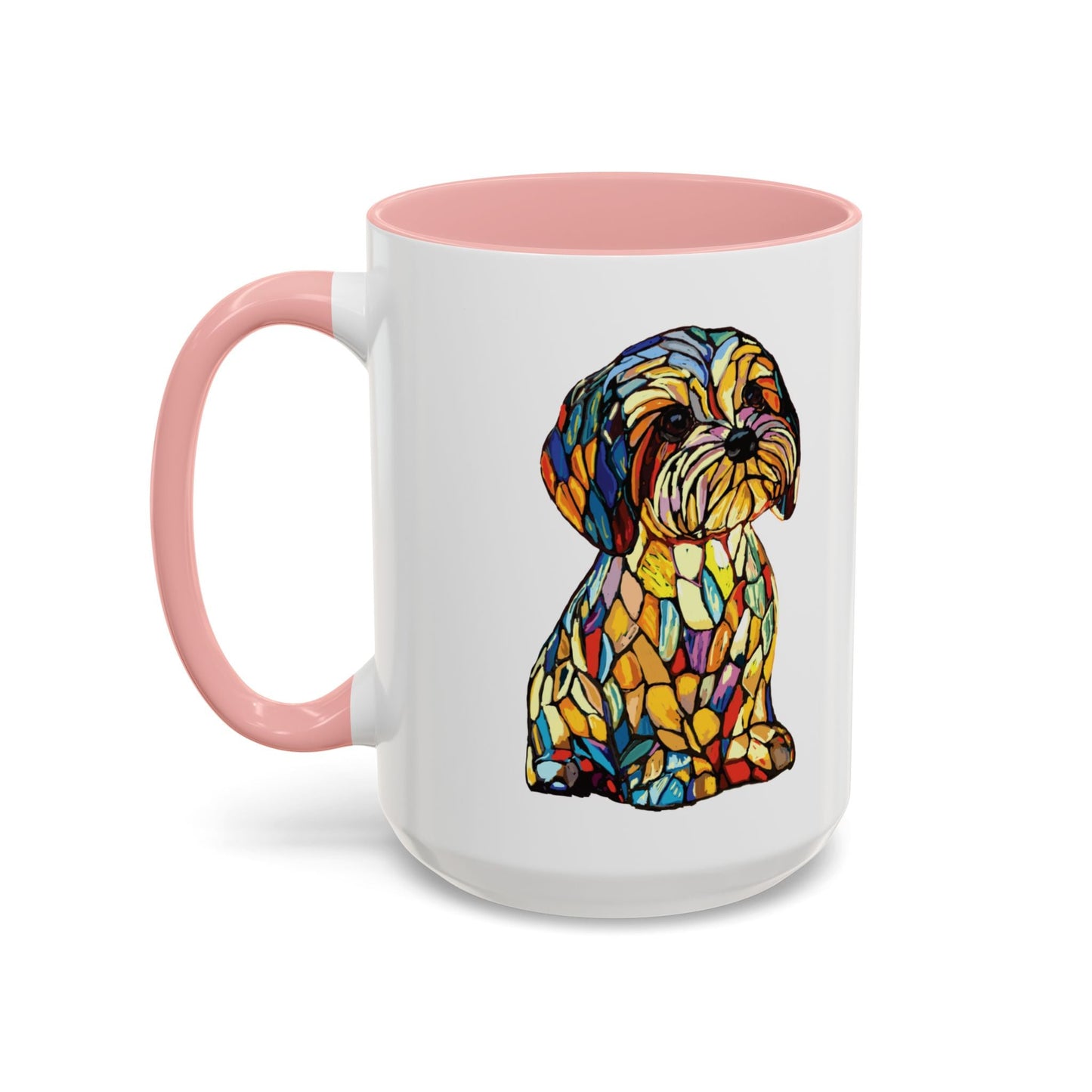 Vibrant Stained Glass Dog Two Tone Mug - Colorful Accent Coffee Cup, Pet Lover Gift - Blue Cava